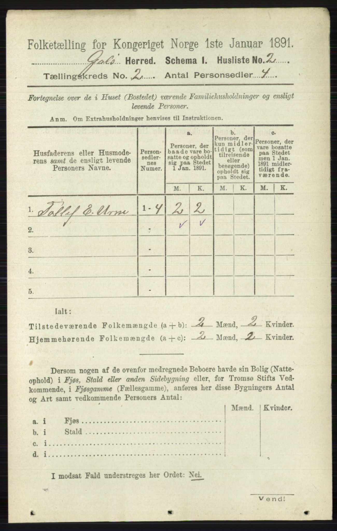 RA, 1891 census for 0617 Gol og Hemsedal, 1891, p. 626