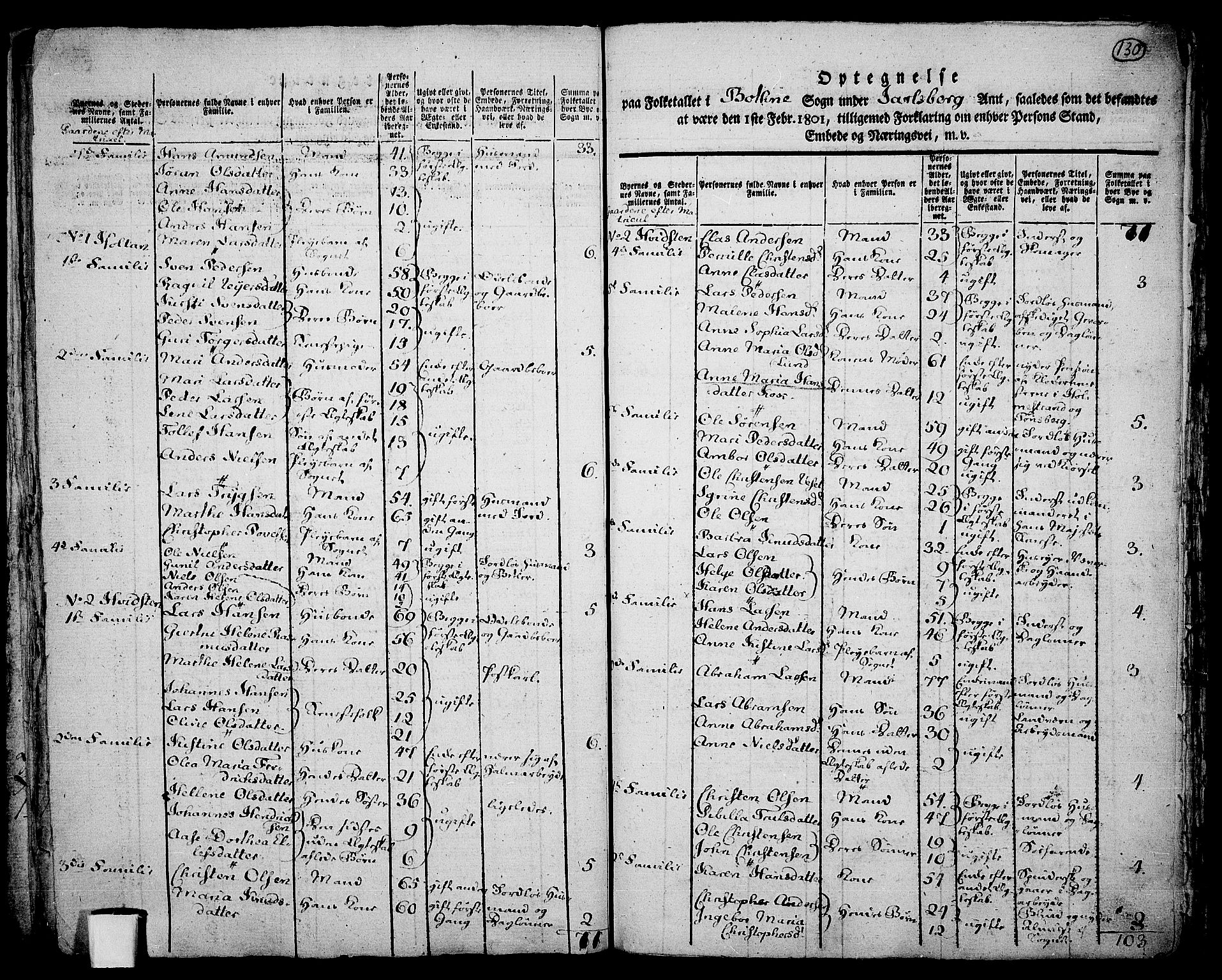 RA, 1801 census for 0715P Botne, 1801, p. 129b-130a