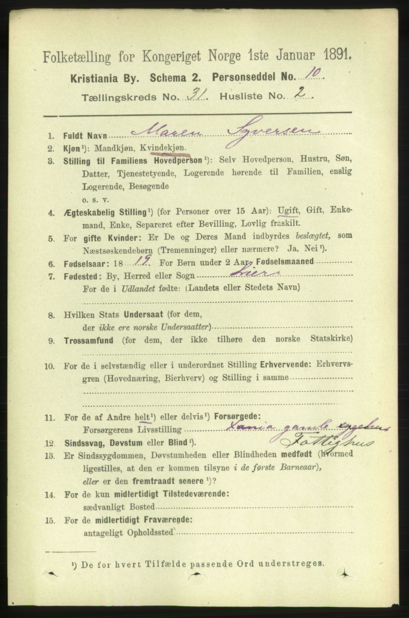 RA, 1891 census for 0301 Kristiania, 1891, p. 15945