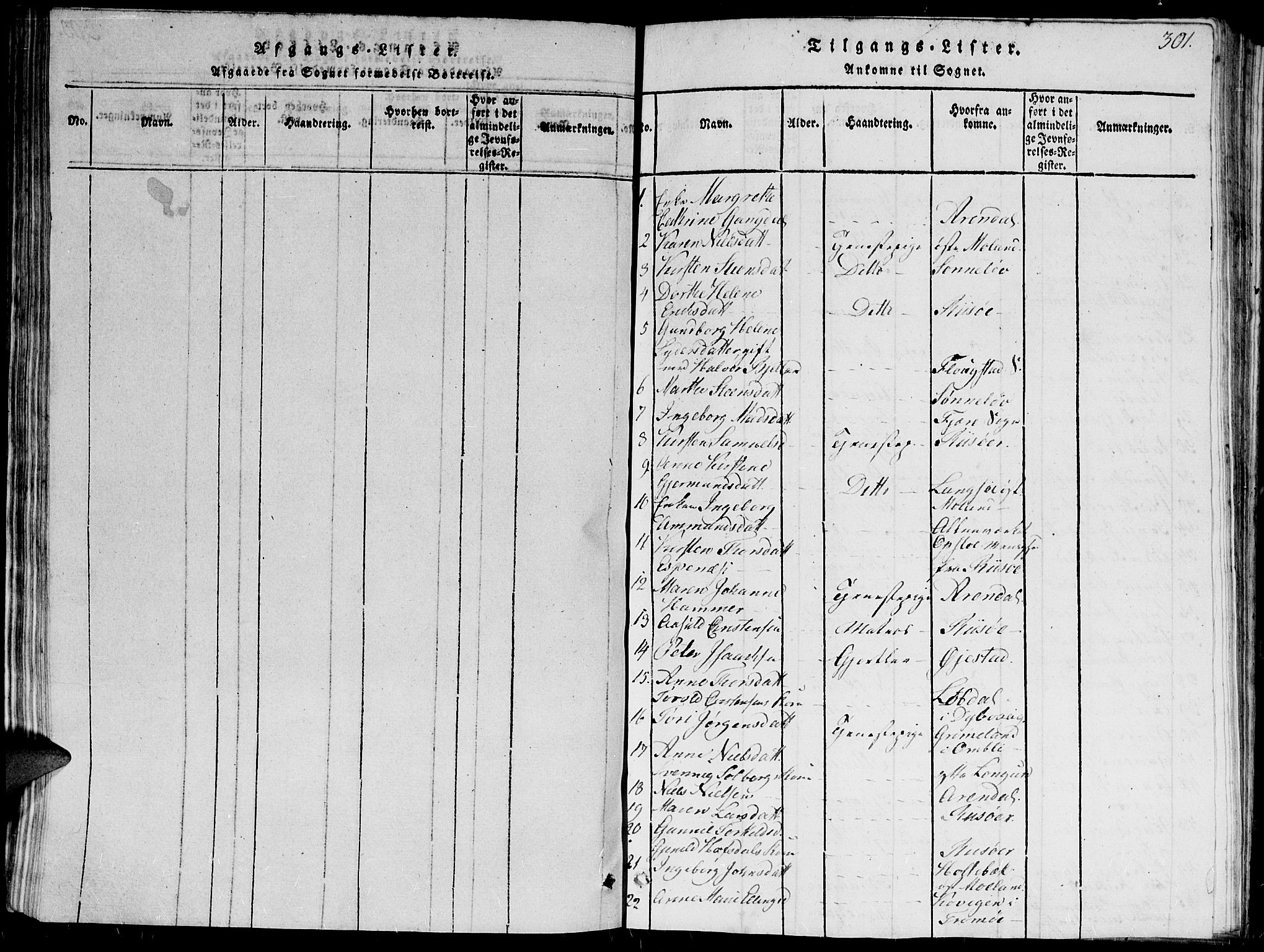 Holt sokneprestkontor, SAK/1111-0021/F/Fb/L0006: Parish register (copy) no. B 6, 1813-1823, p. 301