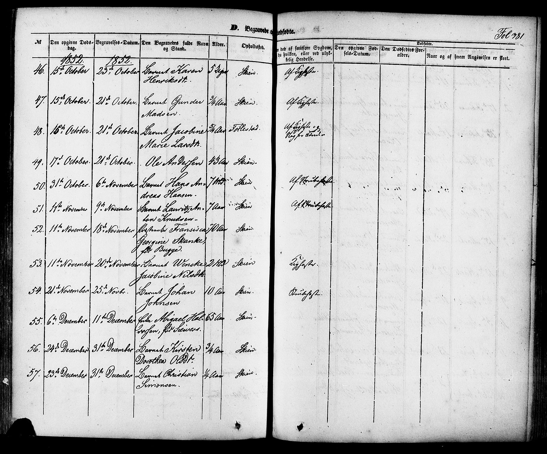 Skien kirkebøker, SAKO/A-302/F/Fa/L0006a: Parish register (official) no. 6A, 1843-1856, p. 381