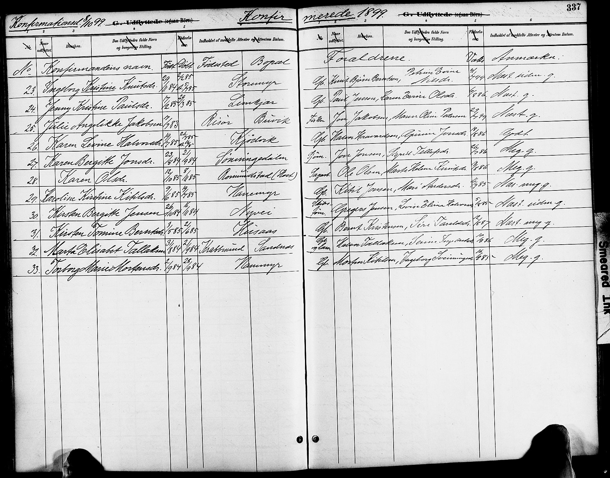 Søndeled sokneprestkontor, AV/SAK-1111-0038/F/Fa/L0005: Parish register (official) no. A 5, 1889-1899, p. 337