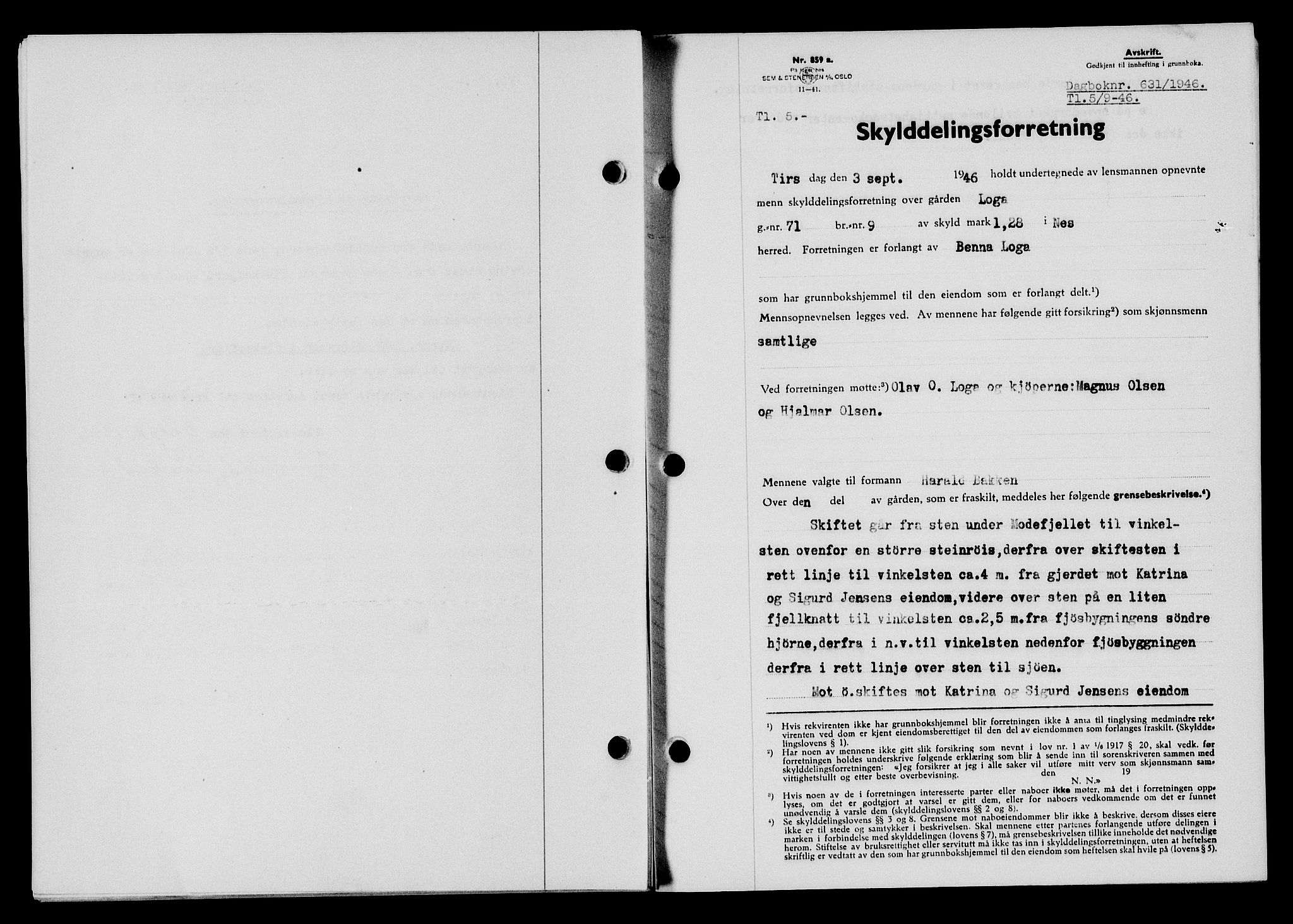 Flekkefjord sorenskriveri, AV/SAK-1221-0001/G/Gb/Gba/L0060: Mortgage book no. A-8, 1945-1946, Diary no: : 631/1946