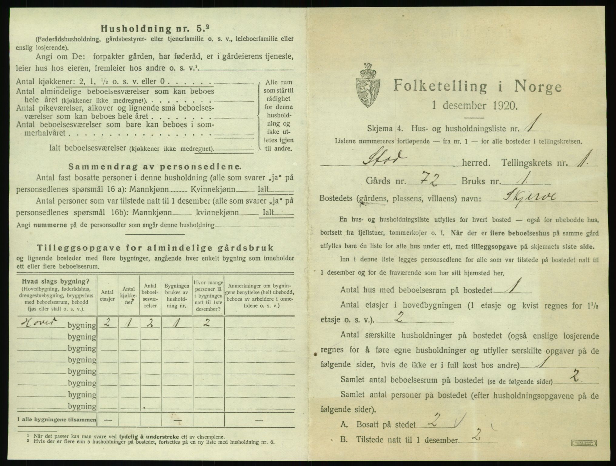 SAT, 1920 census for Stod, 1920, p. 20