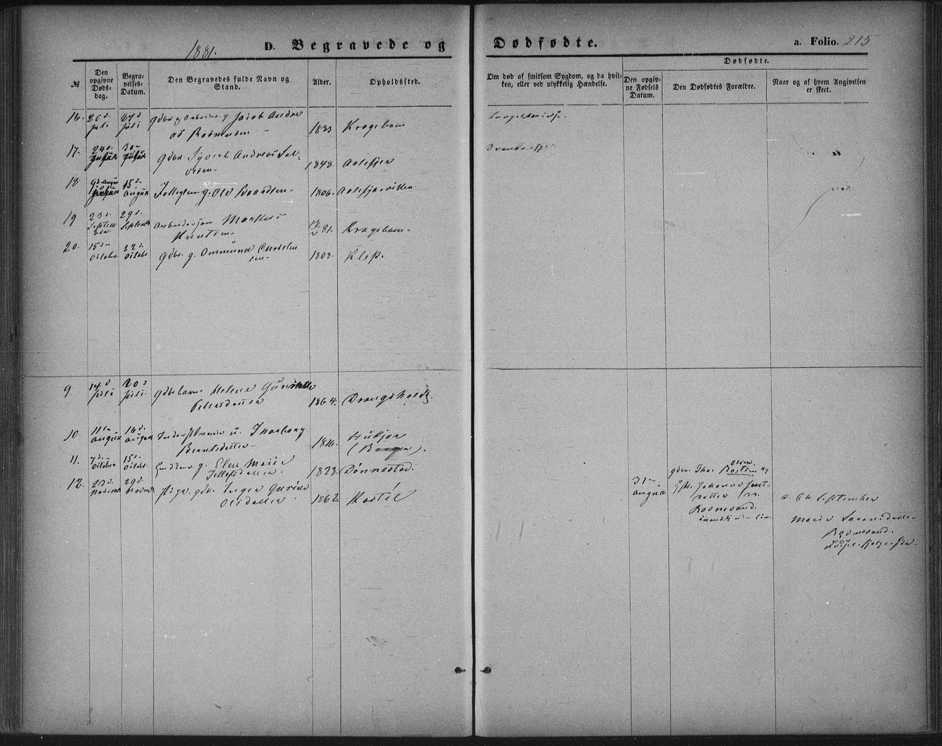 Tveit sokneprestkontor, AV/SAK-1111-0043/F/Fa/L0006: Parish register (official) no. A 6, 1872-1886, p. 215