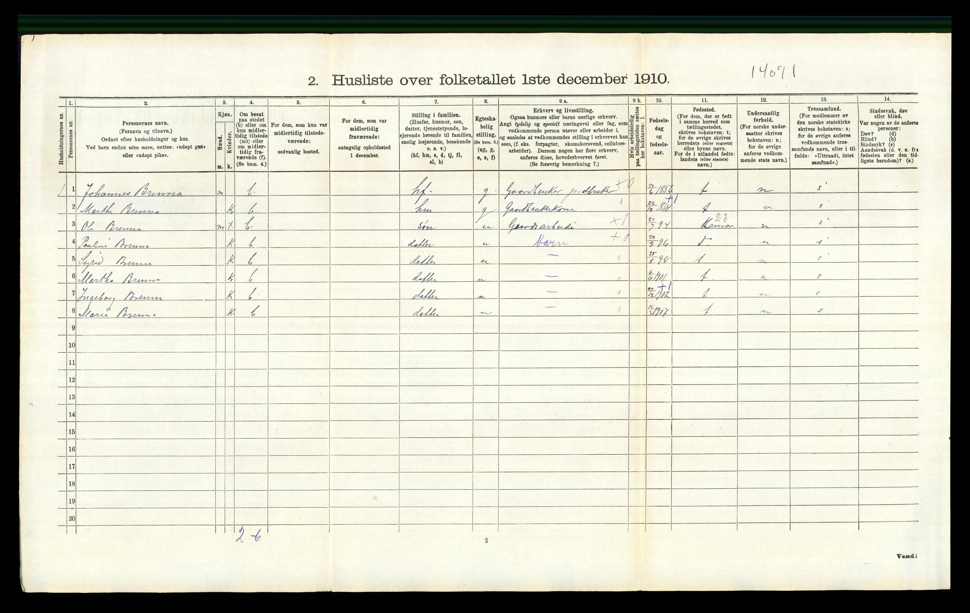 RA, 1910 census for Vang, 1910, p. 1646