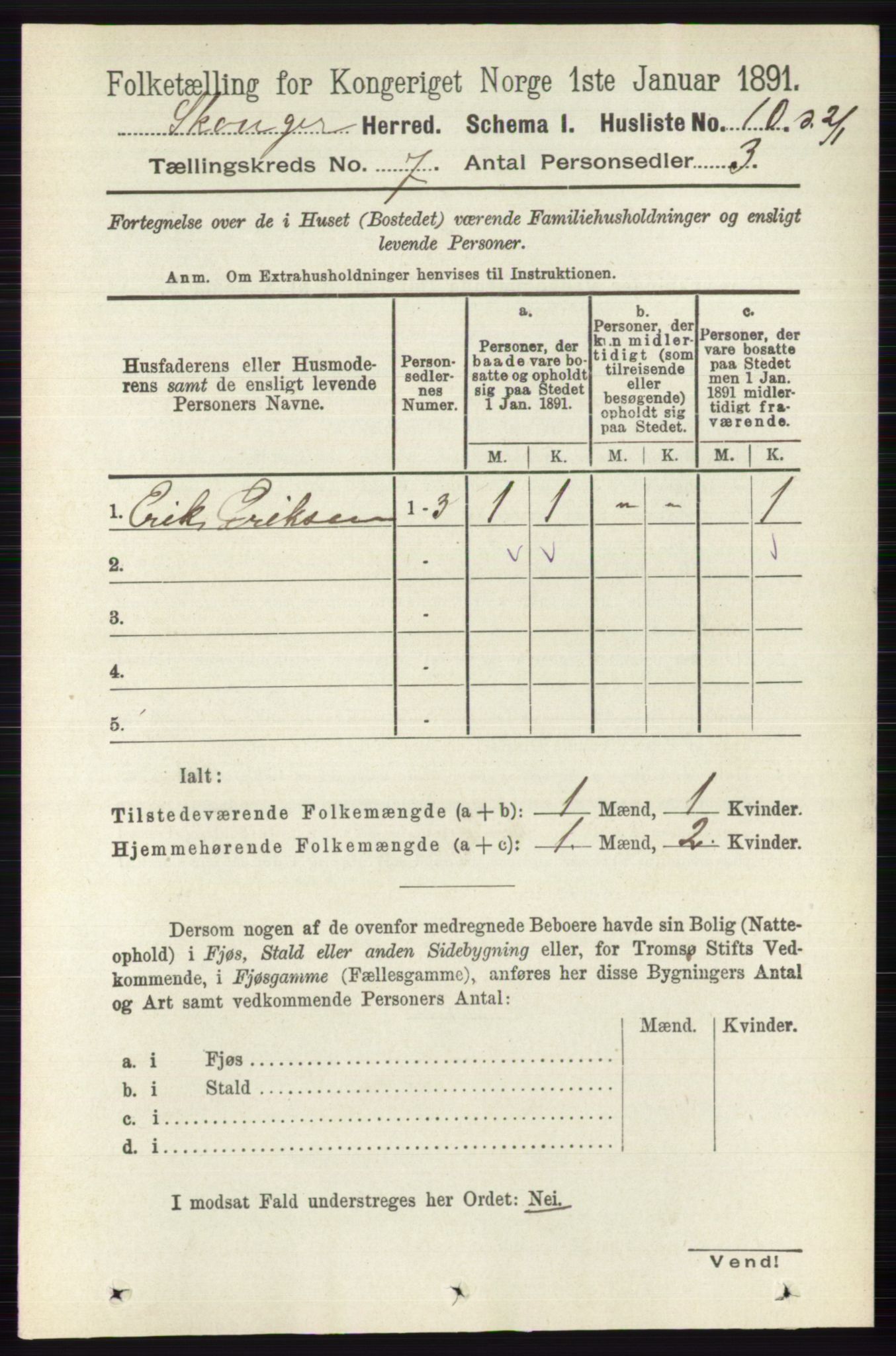 RA, 1891 census for 0712 Skoger, 1891, p. 3750