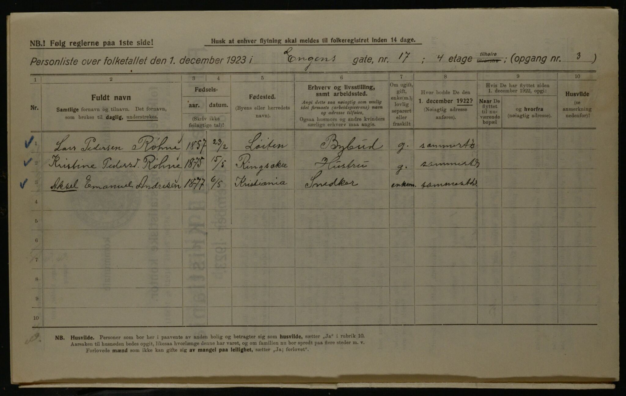 OBA, Municipal Census 1923 for Kristiania, 1923, p. 24457