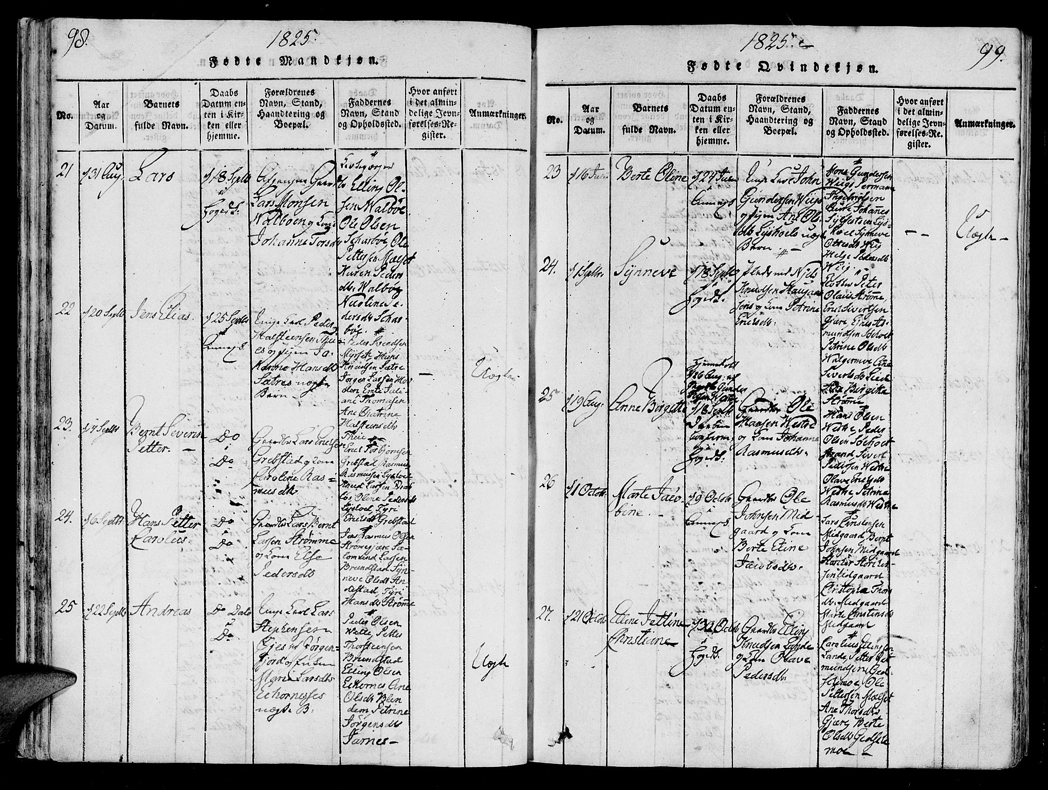 Ministerialprotokoller, klokkerbøker og fødselsregistre - Møre og Romsdal, SAT/A-1454/522/L0310: Parish register (official) no. 522A05, 1816-1832, p. 98-99