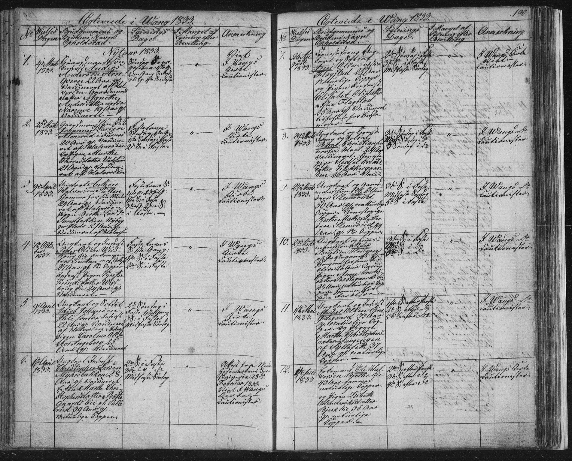 Vang prestekontor, Hedmark, SAH/PREST-008/H/Ha/Hab/L0008: Parish register (copy) no. 8, 1832-1854, p. 190