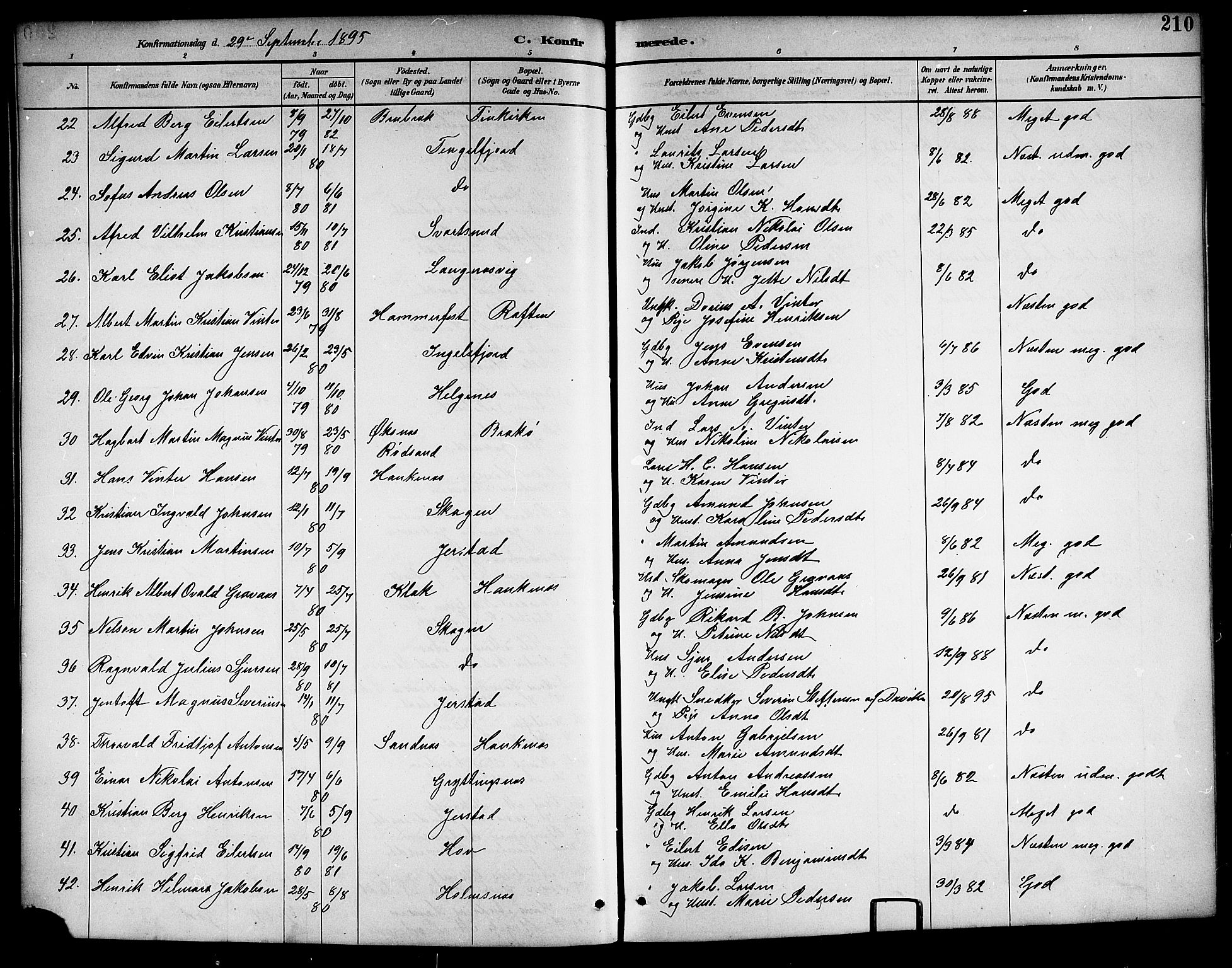 Ministerialprotokoller, klokkerbøker og fødselsregistre - Nordland, SAT/A-1459/888/L1268: Parish register (copy) no. 888C06, 1891-1908, p. 210