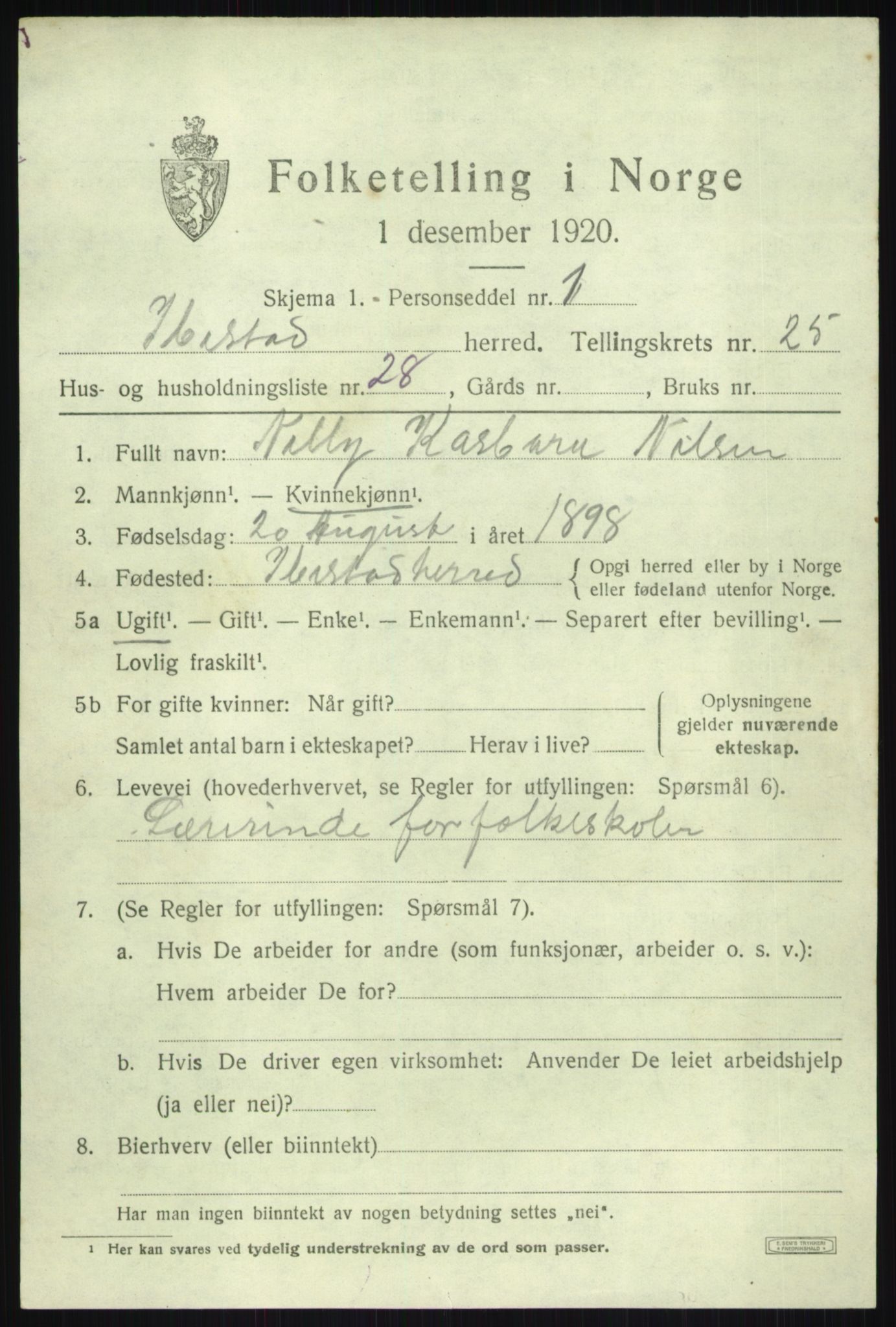 SATØ, 1920 census for Ibestad, 1920, p. 13645