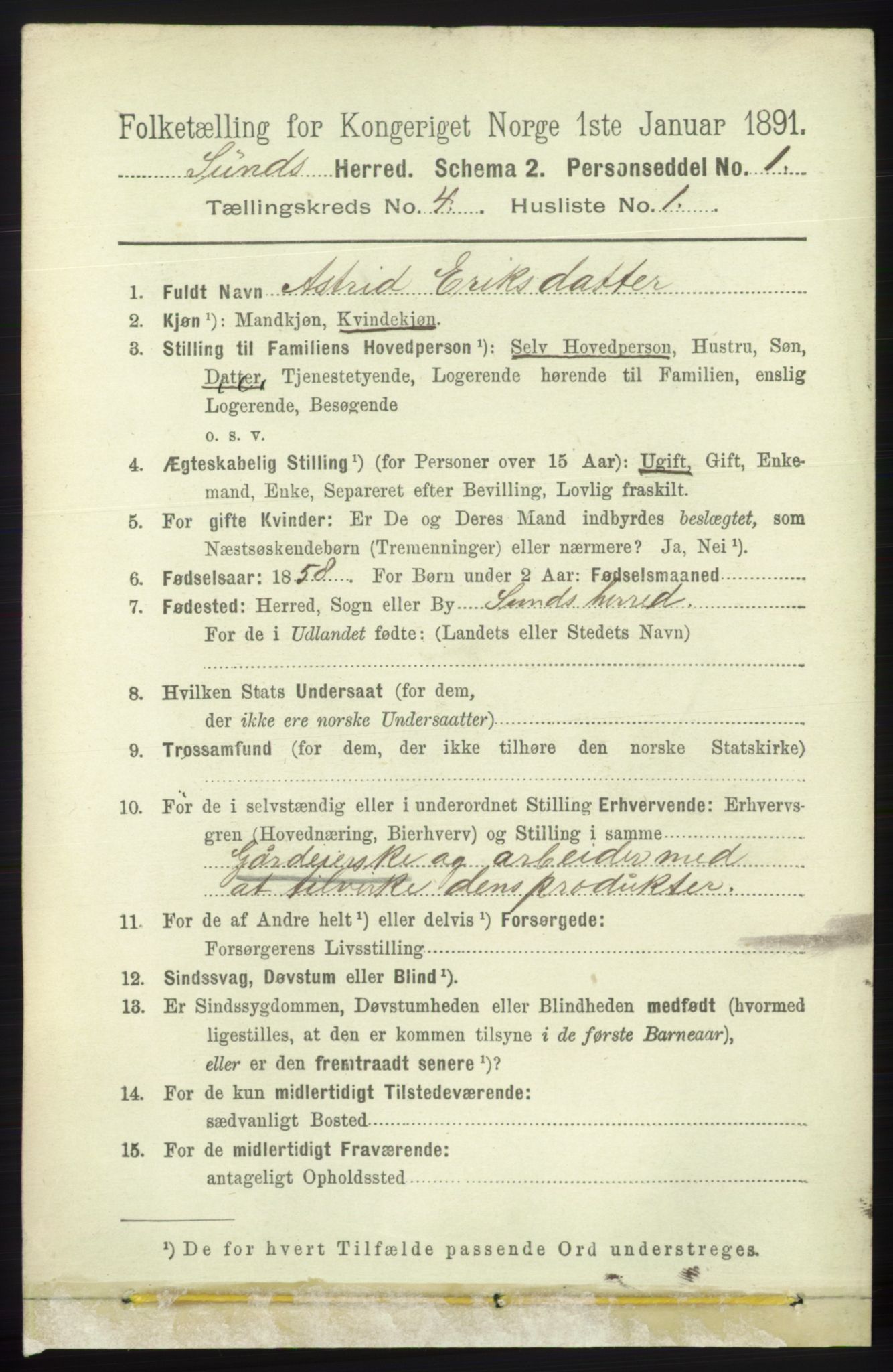 RA, 1891 census for 1245 Sund, 1891, p. 1851