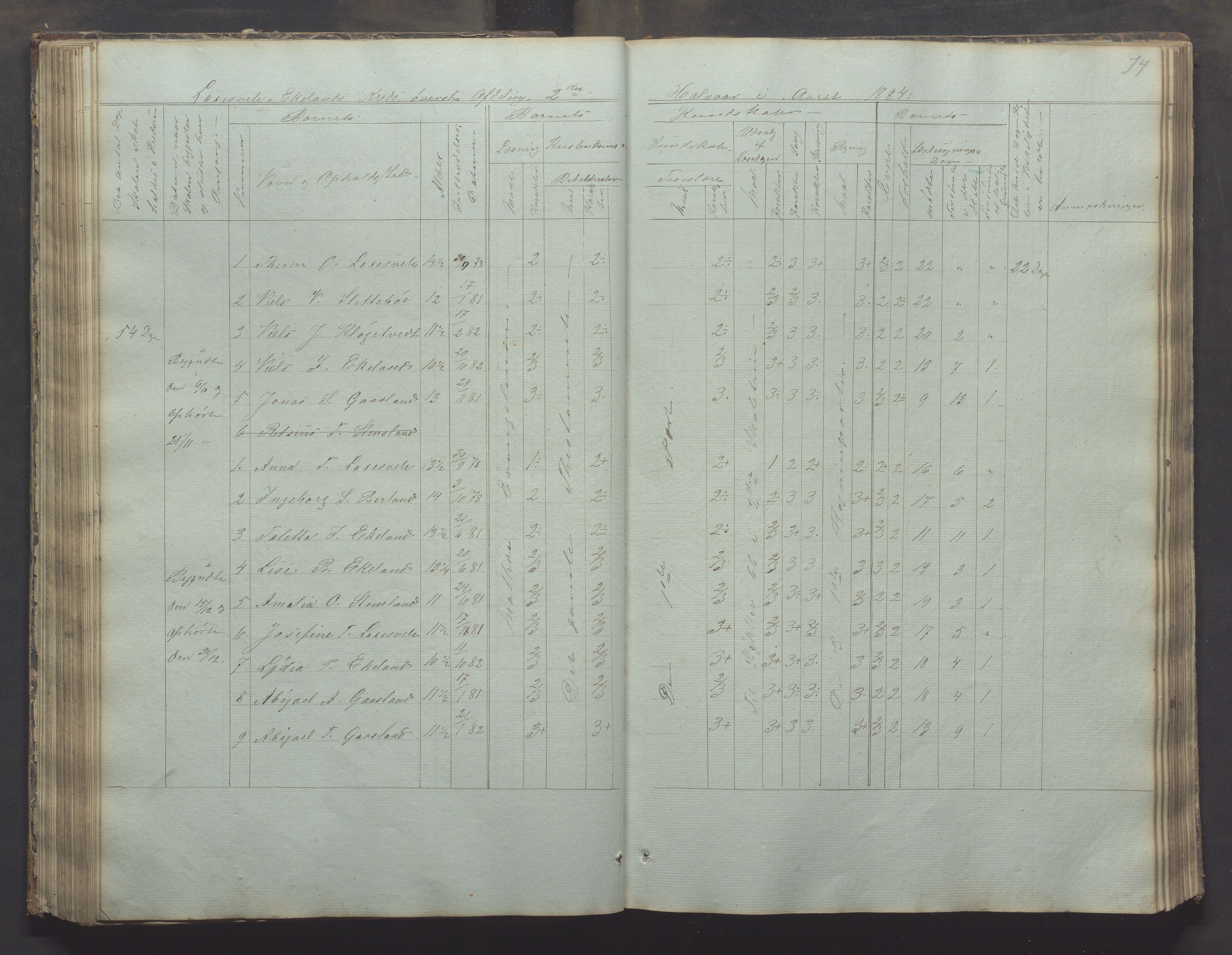 Bjerkreim kommune - Skulestyret, IKAR/K-101539/H/L0002: Skolejournal for vestre skuledistrikt, 1858-1894, p. 73b-74a