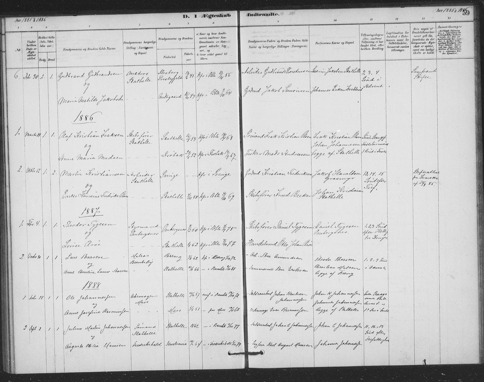 Bamble kirkebøker, AV/SAKO-A-253/F/Fb/L0001: Parish register (official) no. II 1, 1878-1899, p. 59