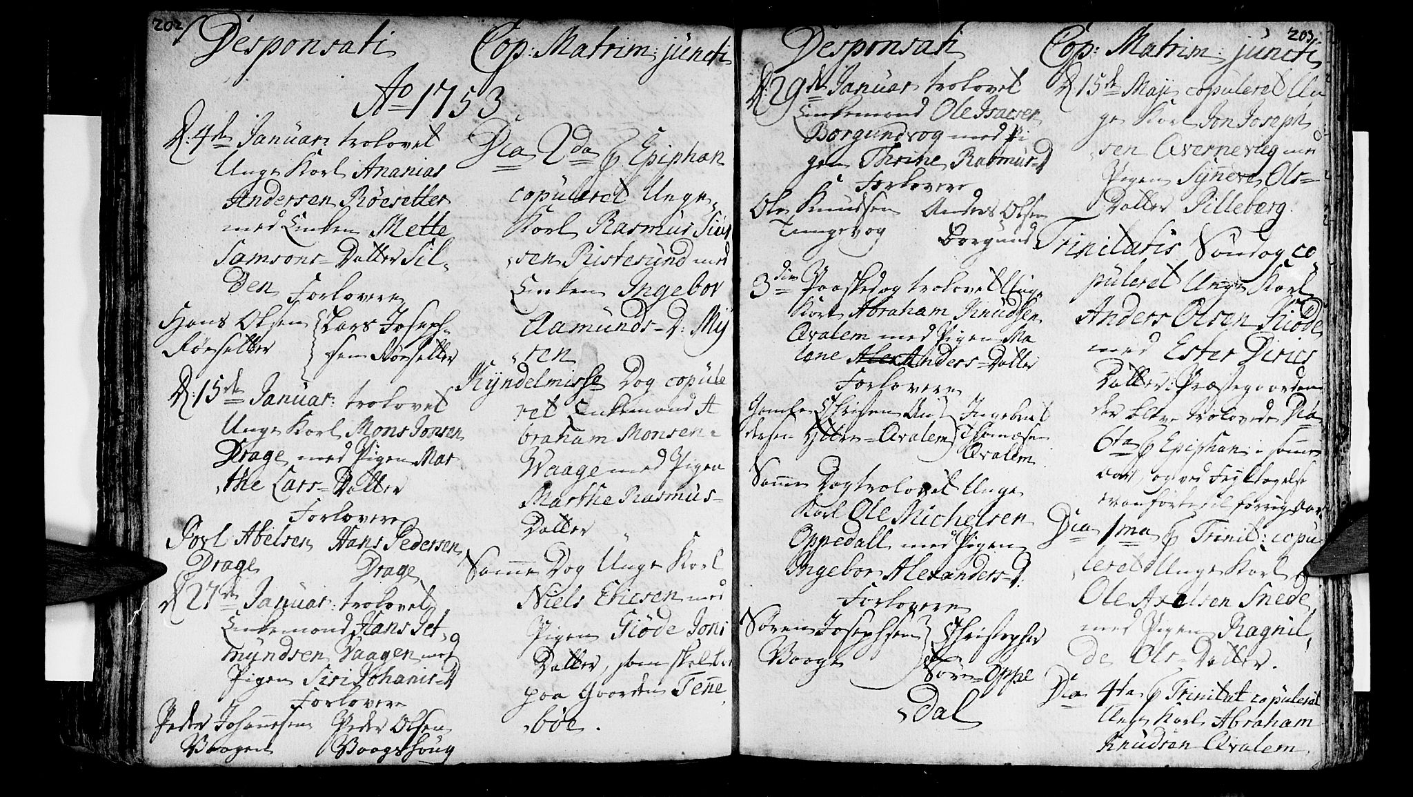 Selje sokneprestembete, SAB/A-99938/H/Ha/Haa/Haaa: Parish register (official) no. A 4, 1743-1759, p. 202-203