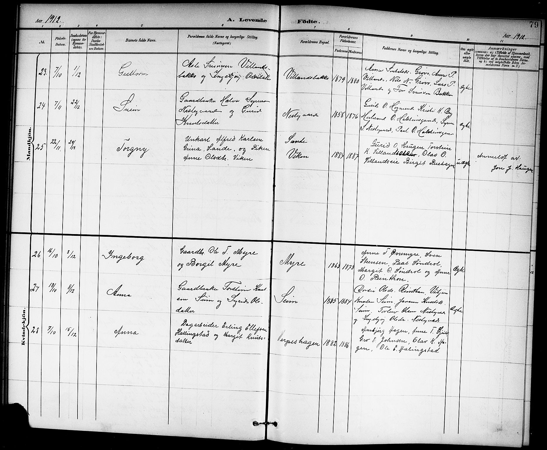Hol kirkebøker, SAKO/A-227/G/Ga/L0001: Parish register (copy) no. I 1, 1900-1919, p. 79
