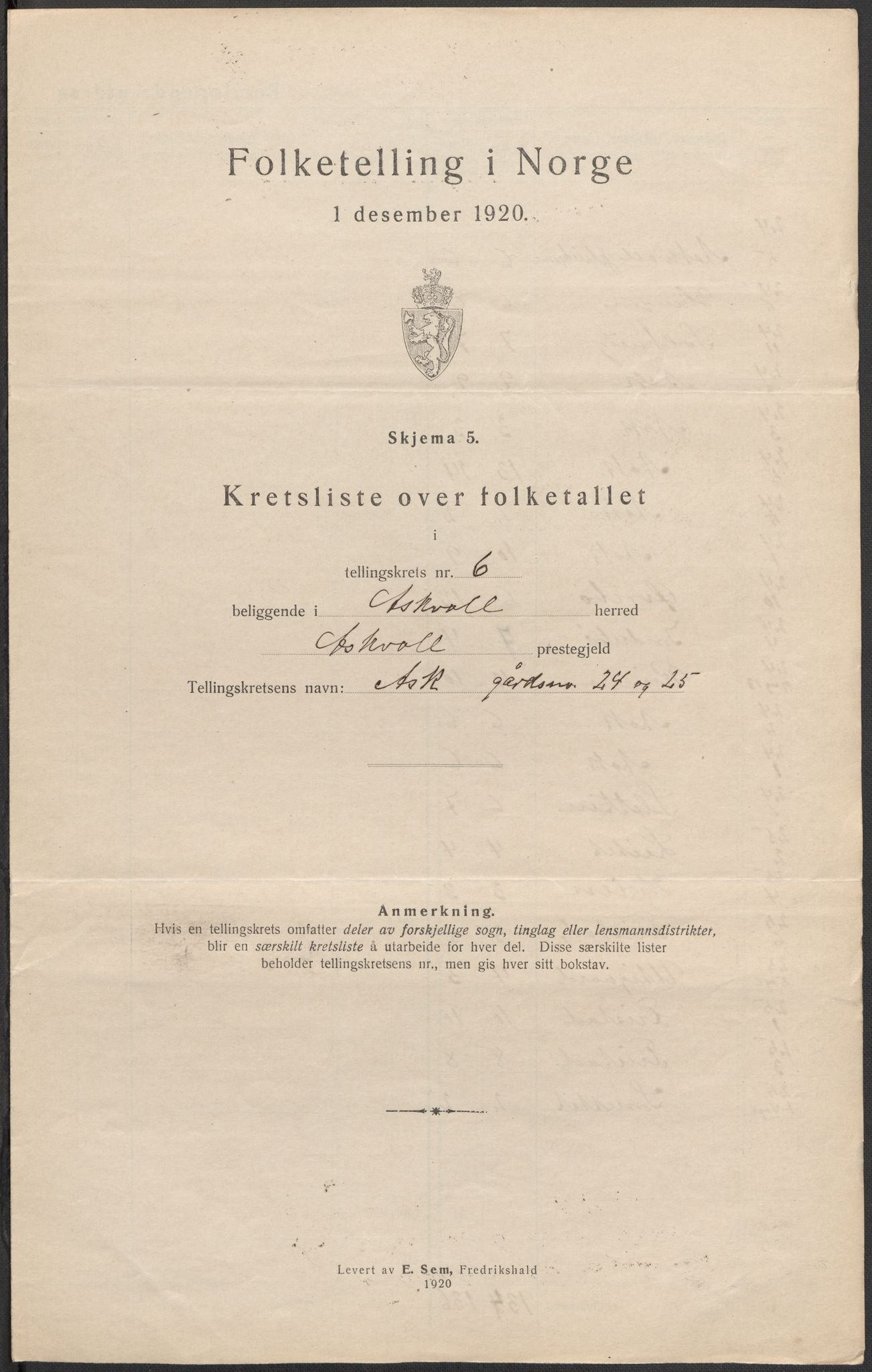 SAB, 1920 census for Askvoll, 1920, p. 20