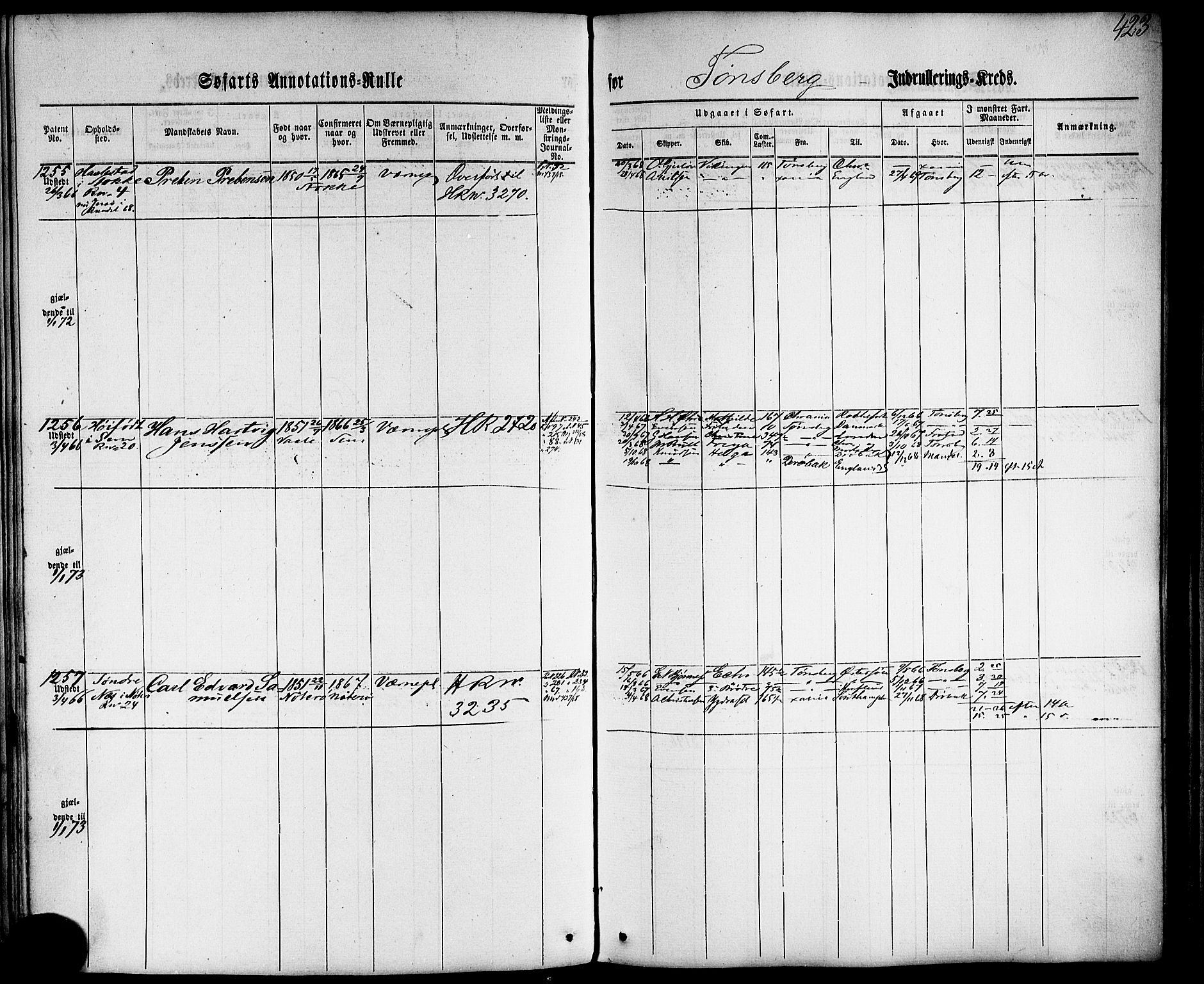 Tønsberg innrulleringskontor, AV/SAKO-A-786/F/Fb/L0001: Annotasjonsrulle Patent nr. 1-1724, 1860-1868, p. 442