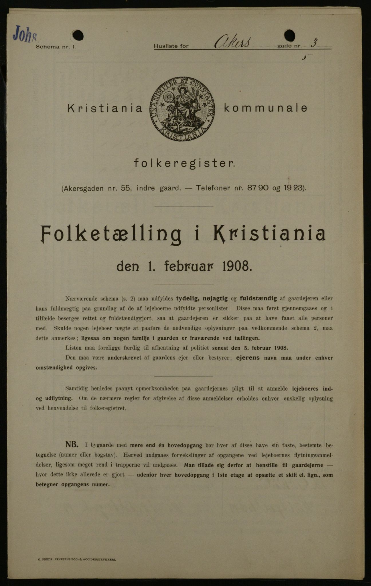 OBA, Municipal Census 1908 for Kristiania, 1908, p. 324