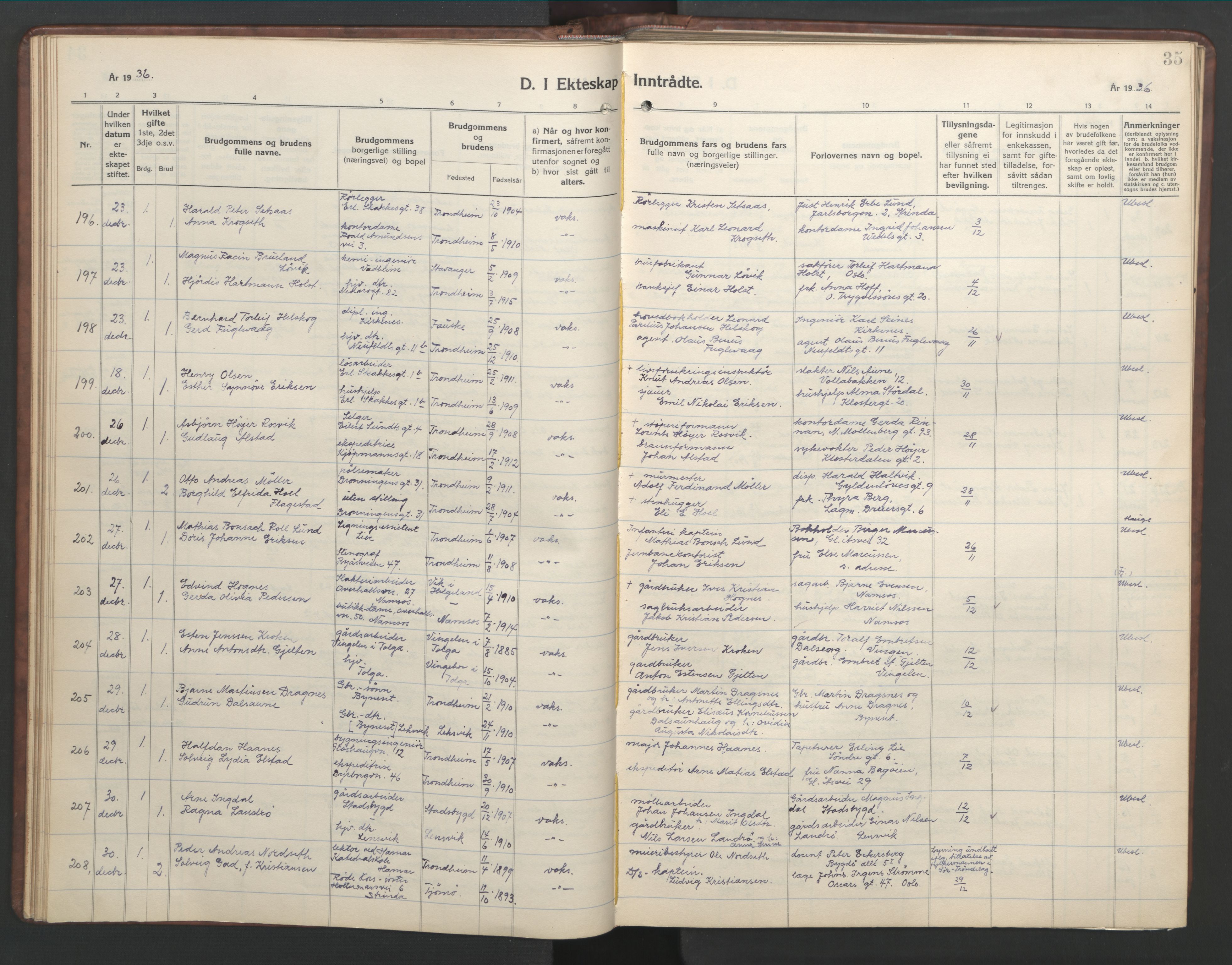 Ministerialprotokoller, klokkerbøker og fødselsregistre - Sør-Trøndelag, SAT/A-1456/601/L0101: Parish register (copy) no. 601C19, 1935-1946, p. 35