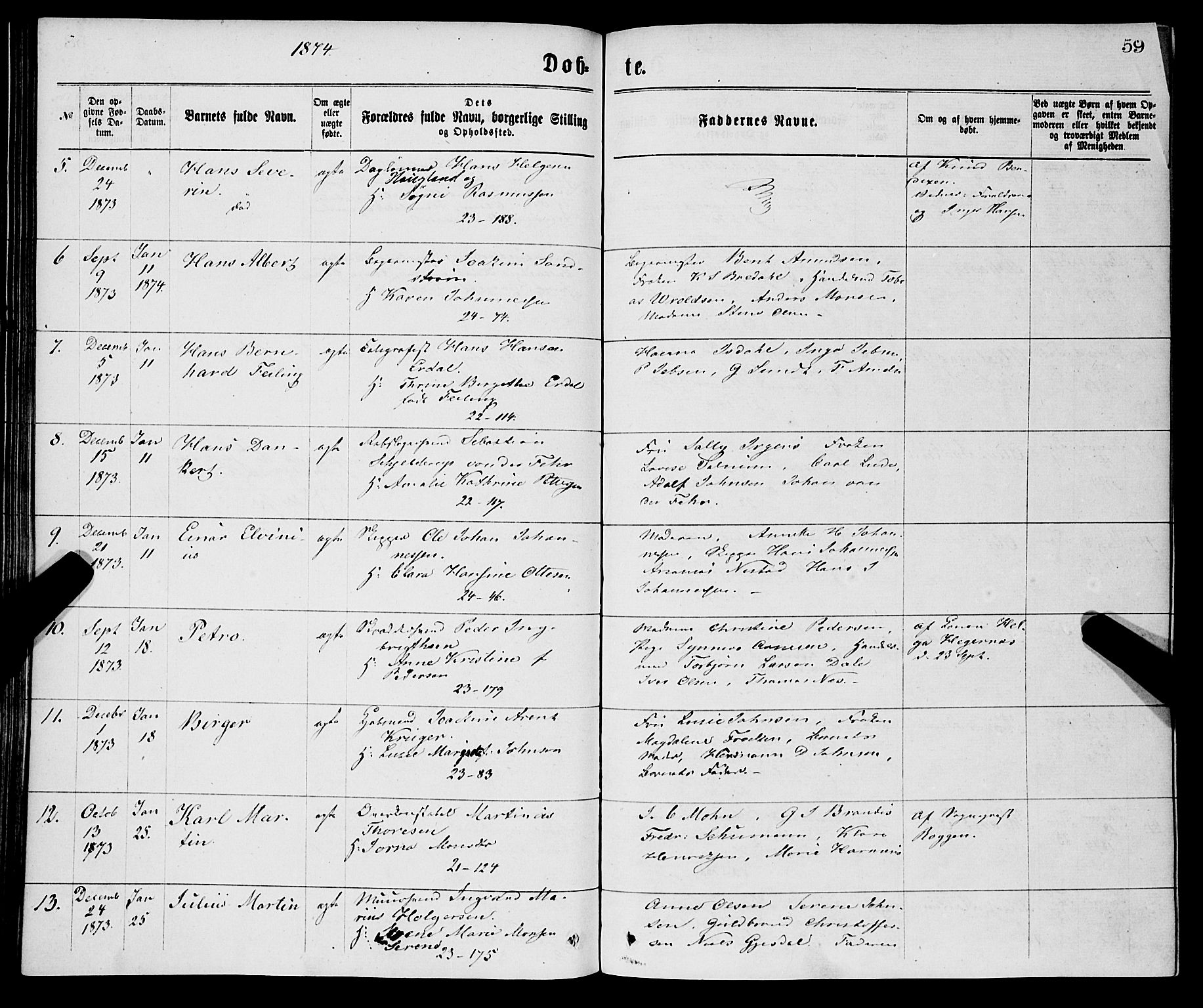 Korskirken sokneprestembete, SAB/A-76101/H/Haa/L0020: Parish register (official) no. B 6, 1871-1878, p. 59