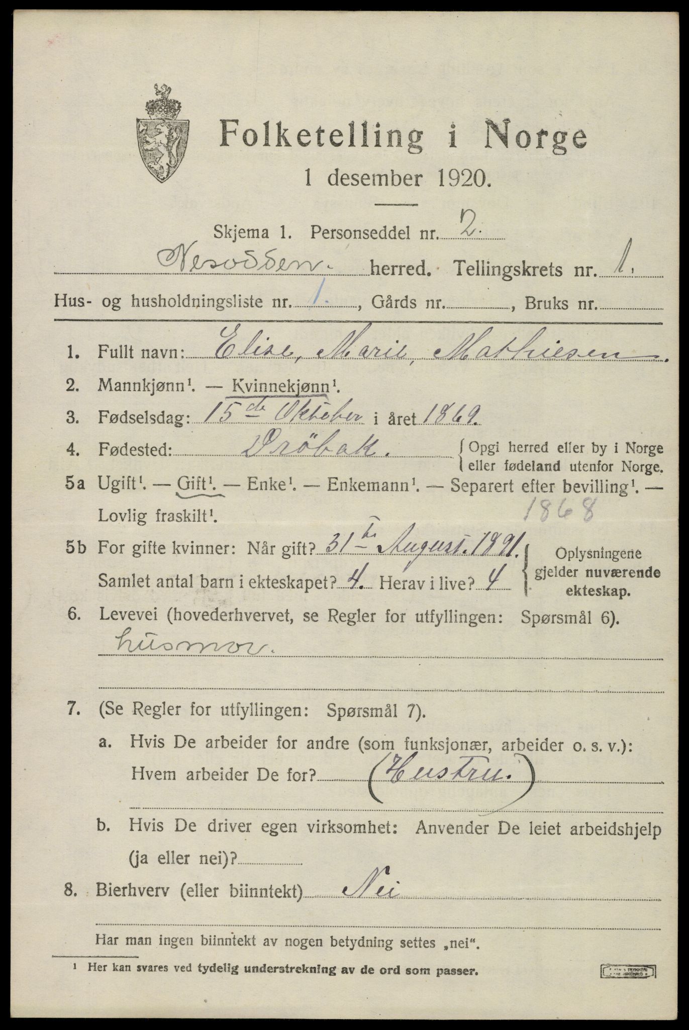 SAO, 1920 census for Nesodden, 1920, p. 1771