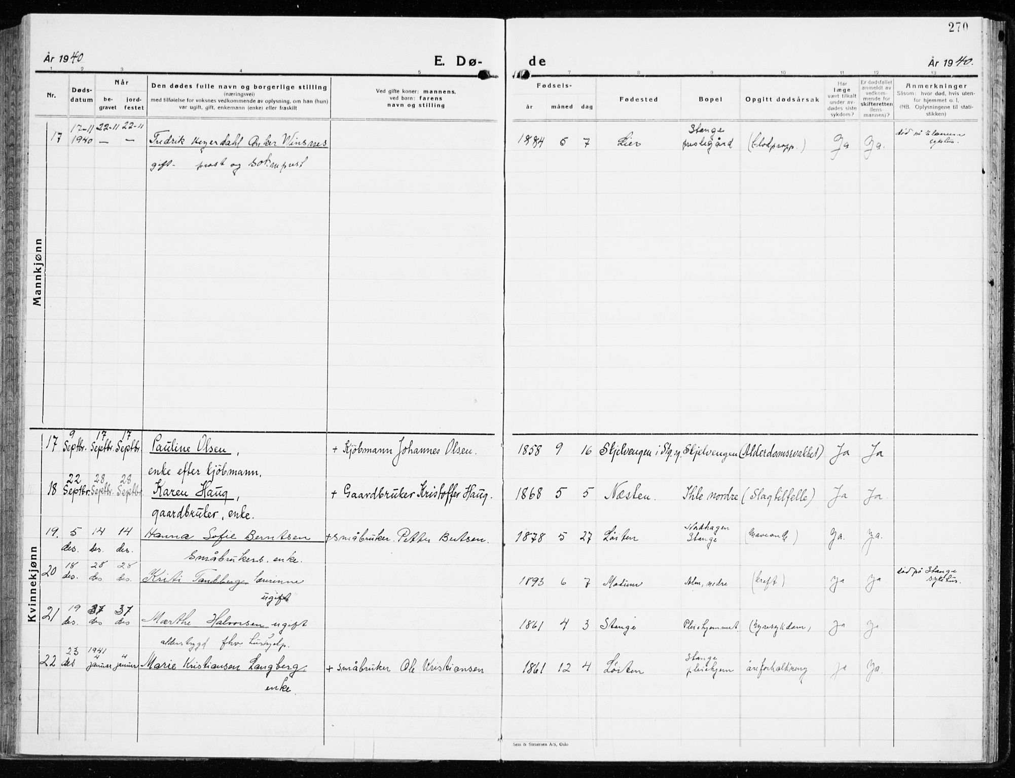 Stange prestekontor, AV/SAH-PREST-002/K/L0027: Parish register (official) no. 27, 1937-1947, p. 270