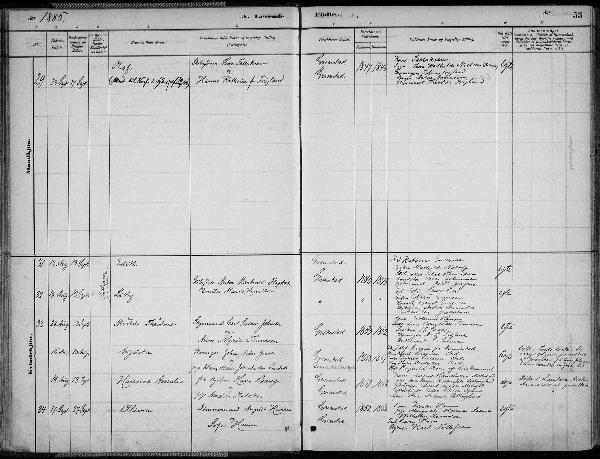 Grimstad sokneprestkontor, AV/SAK-1111-0017/F/Fa/L0003: Parish register (official) no. A 2, 1882-1912, p. 53