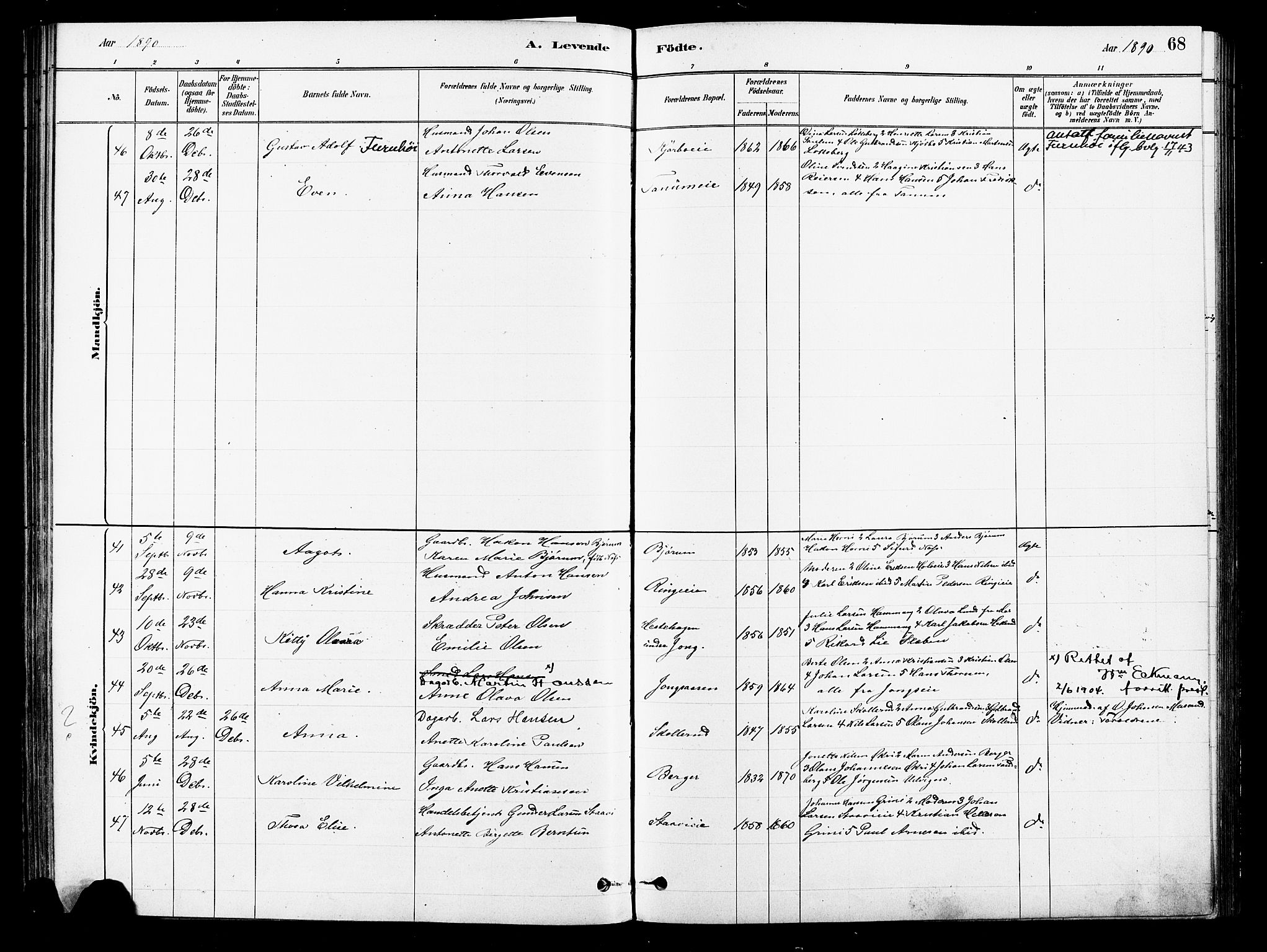 Asker prestekontor Kirkebøker, SAO/A-10256a/F/Fb/L0001: Parish register (official) no. II 1, 1879-1895, p. 68