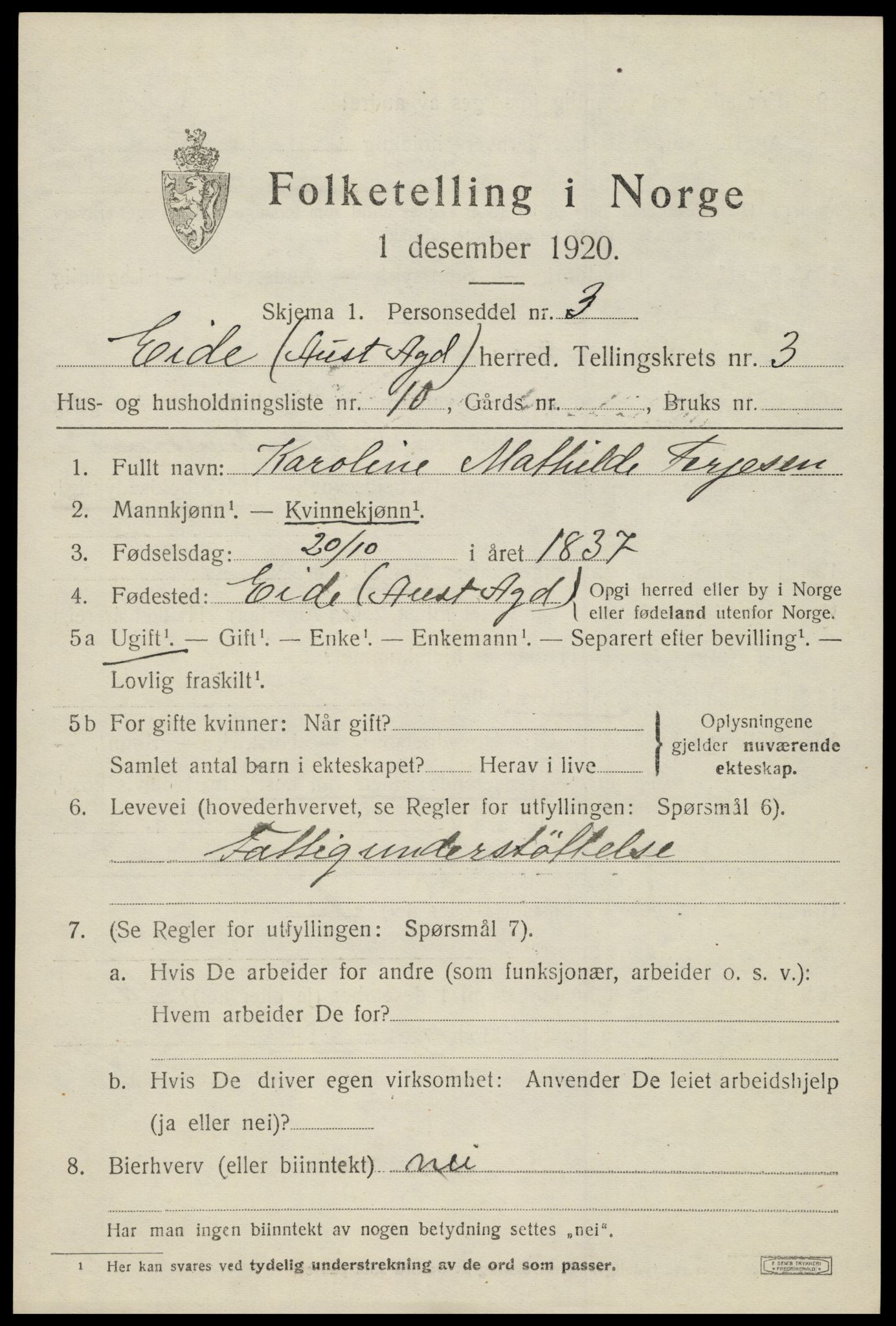 SAK, 1920 census for Eide, 1920, p. 1024