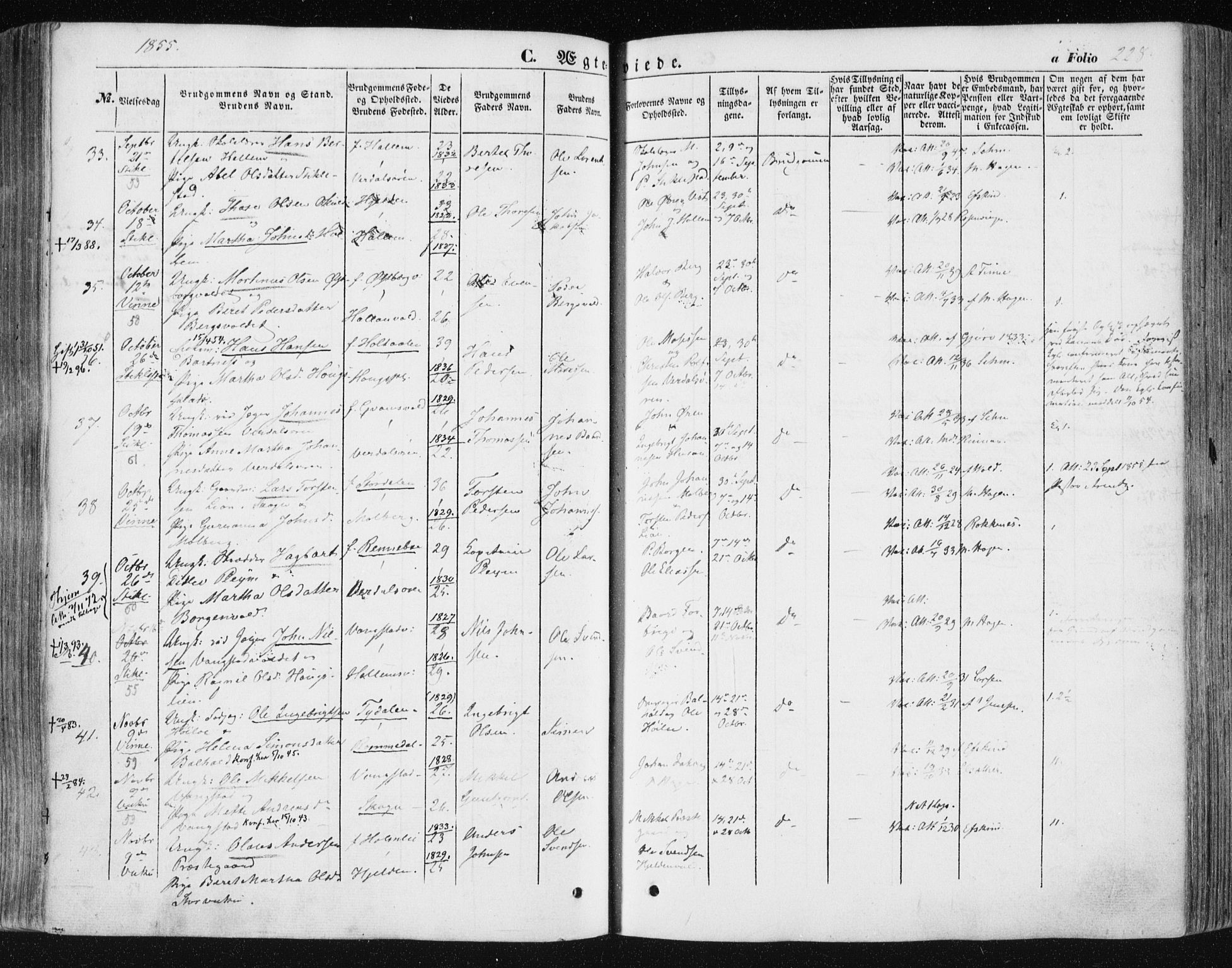 Ministerialprotokoller, klokkerbøker og fødselsregistre - Nord-Trøndelag, SAT/A-1458/723/L0240: Parish register (official) no. 723A09, 1852-1860, p. 228