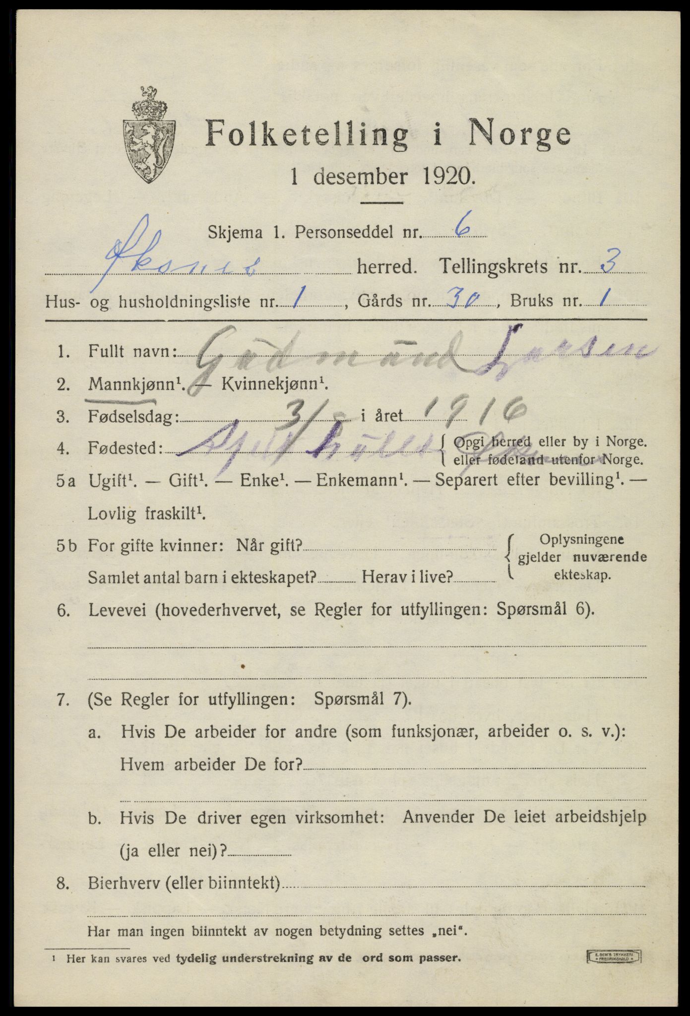 SAT, 1920 census for Øksnes, 1920, p. 2404