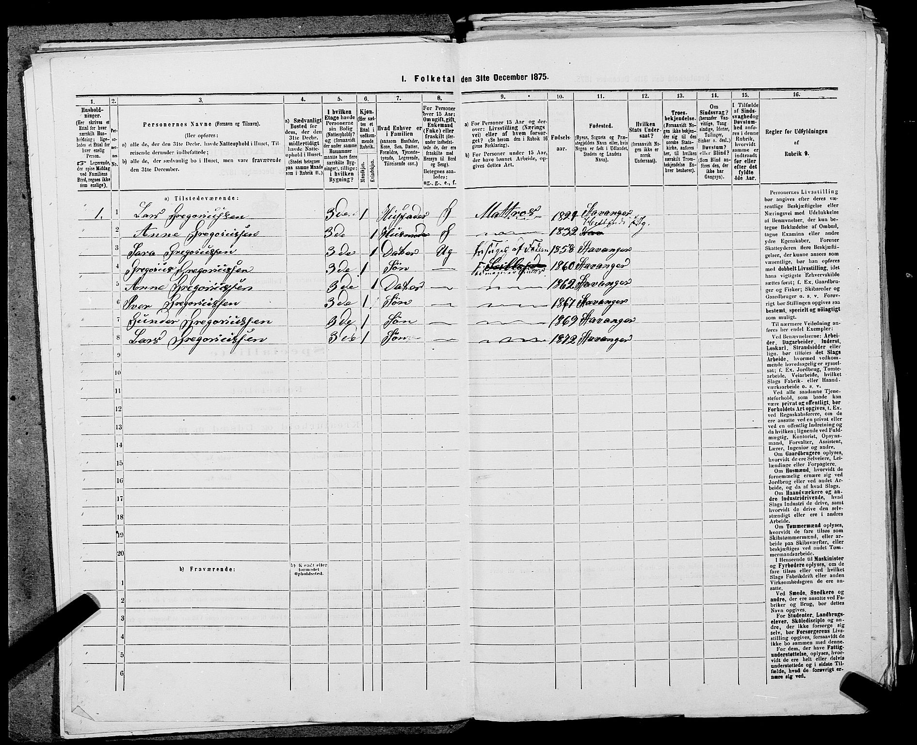 SAST, 1875 census for 1103 Stavanger, 1875, p. 306