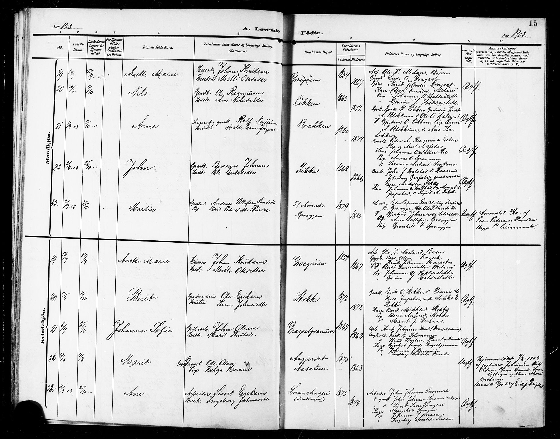 Ministerialprotokoller, klokkerbøker og fødselsregistre - Sør-Trøndelag, AV/SAT-A-1456/672/L0864: Parish register (copy) no. 672C03, 1902-1914, p. 15