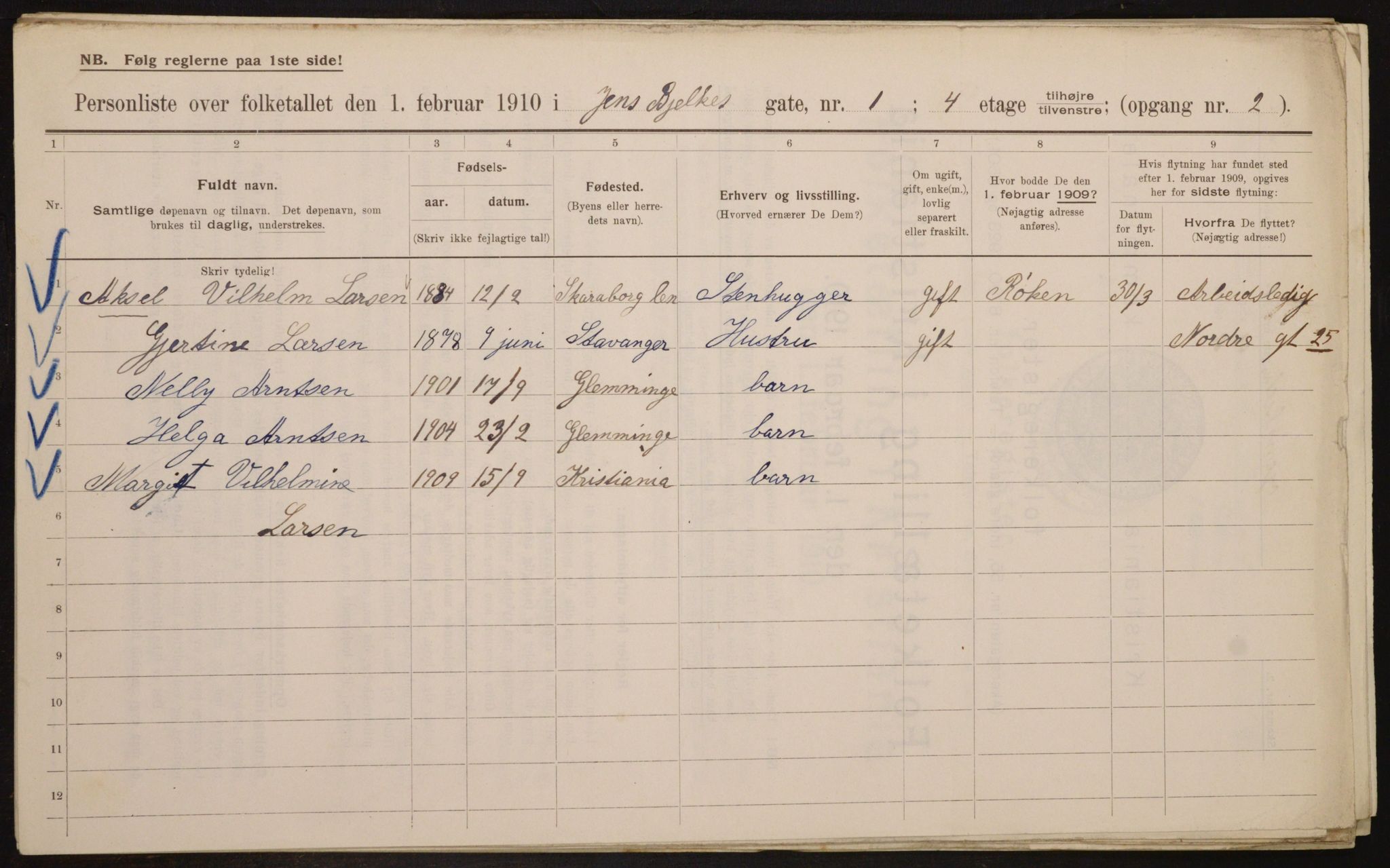 OBA, Municipal Census 1910 for Kristiania, 1910, p. 44163