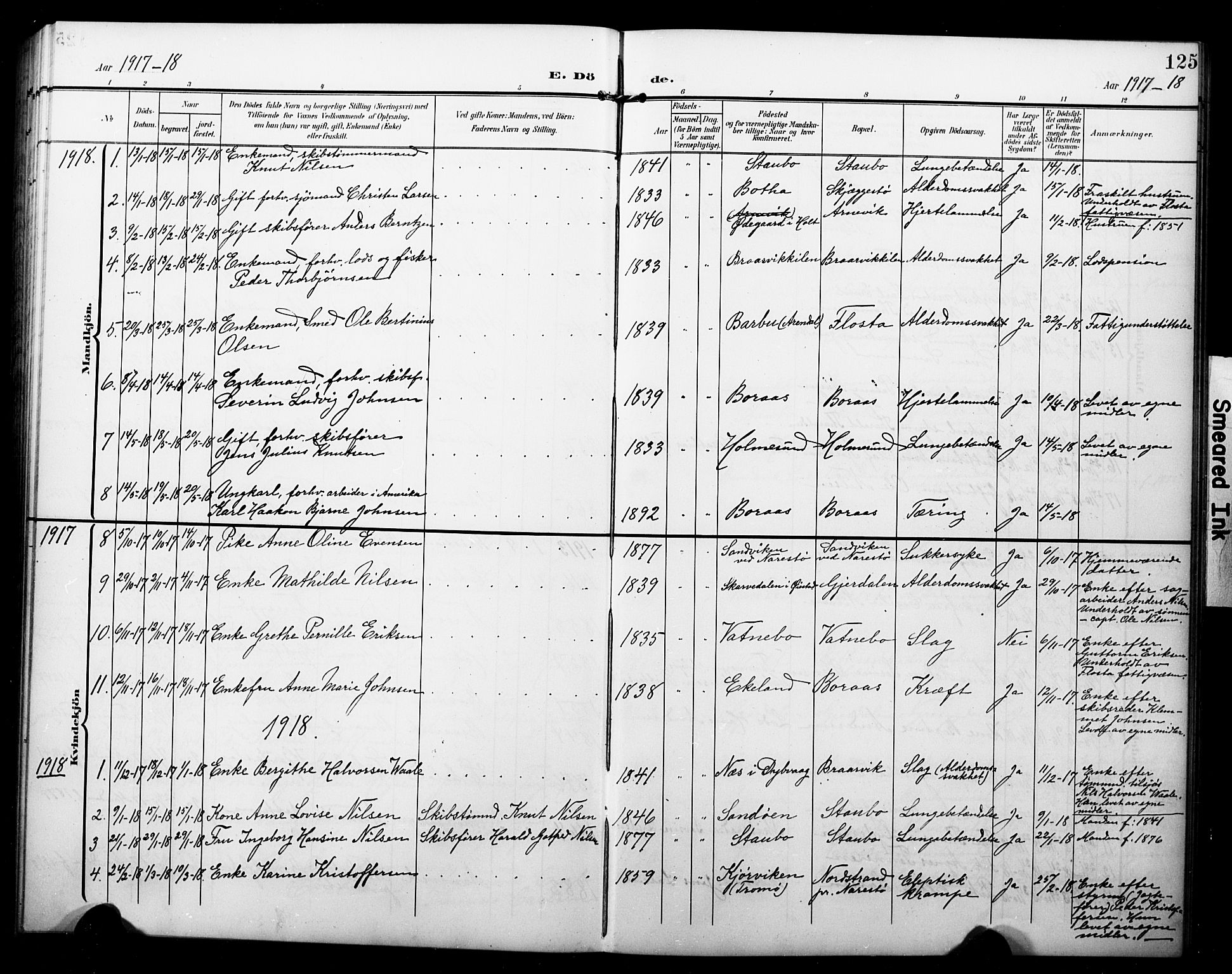 Dypvåg sokneprestkontor, AV/SAK-1111-0007/F/Fb/Fbb/L0005: Parish register (copy) no. B 5, 1905-1924, p. 125