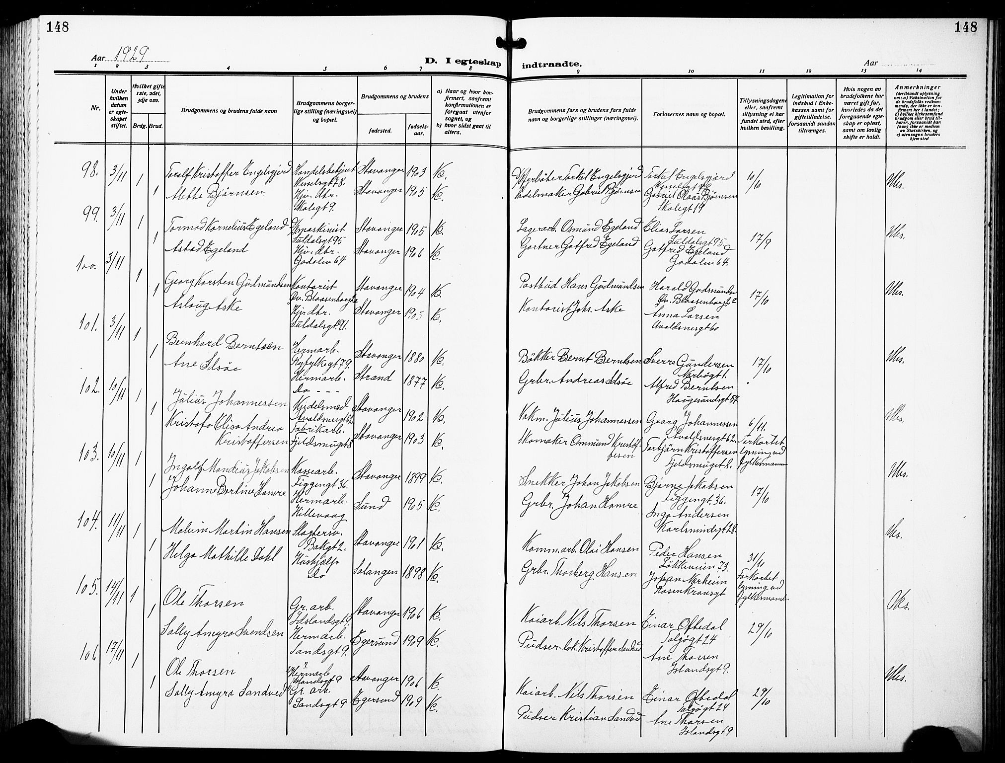 St. Johannes sokneprestkontor, SAST/A-101814/001/30/30BB/L0007: Parish register (copy) no. B 7, 1917-1932, p. 148