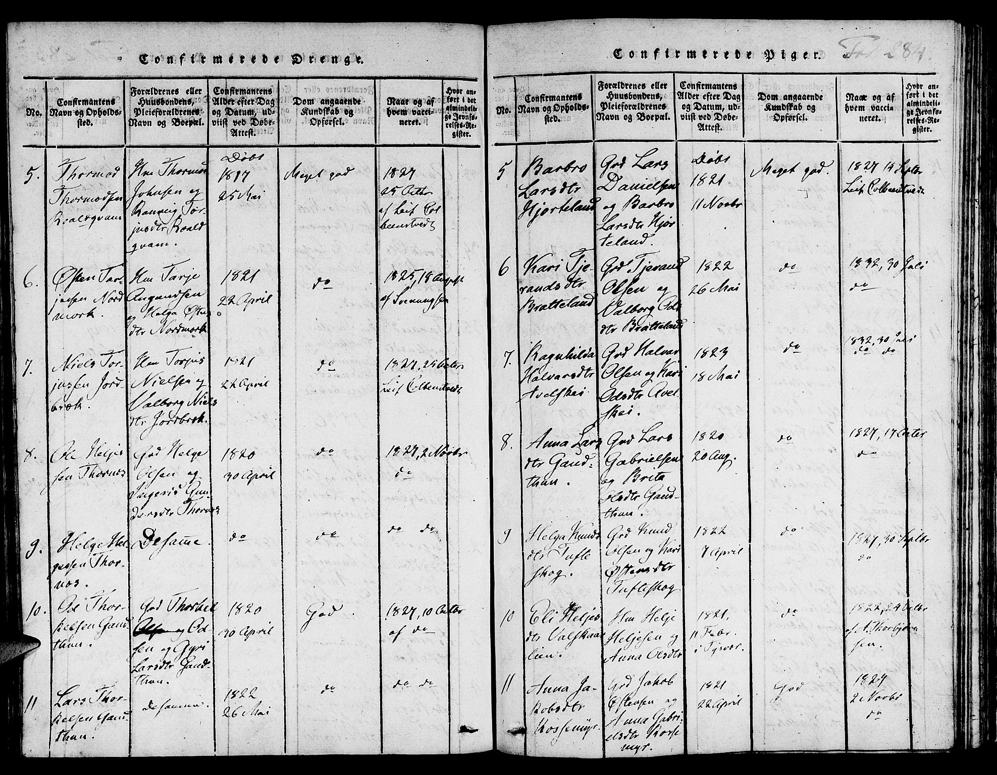 Suldal sokneprestkontor, AV/SAST-A-101845/01/IV/L0006: Parish register (official) no. A 6, 1816-1836, p. 284