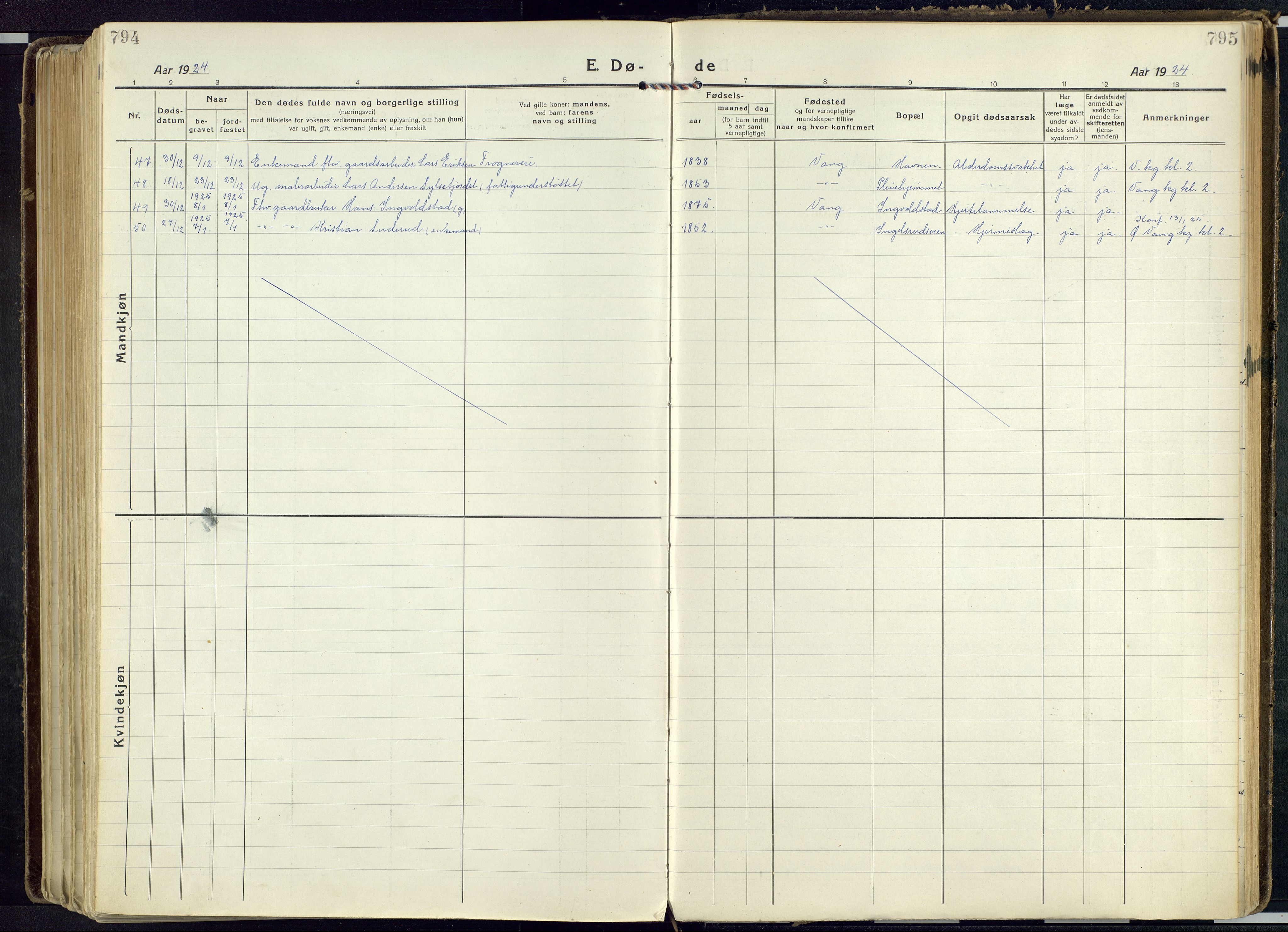 Vang prestekontor, Hedmark, AV/SAH-PREST-008/H/Ha/Haa/L0022: Parish register (official) no. 22, 1918-1944, p. 794-795