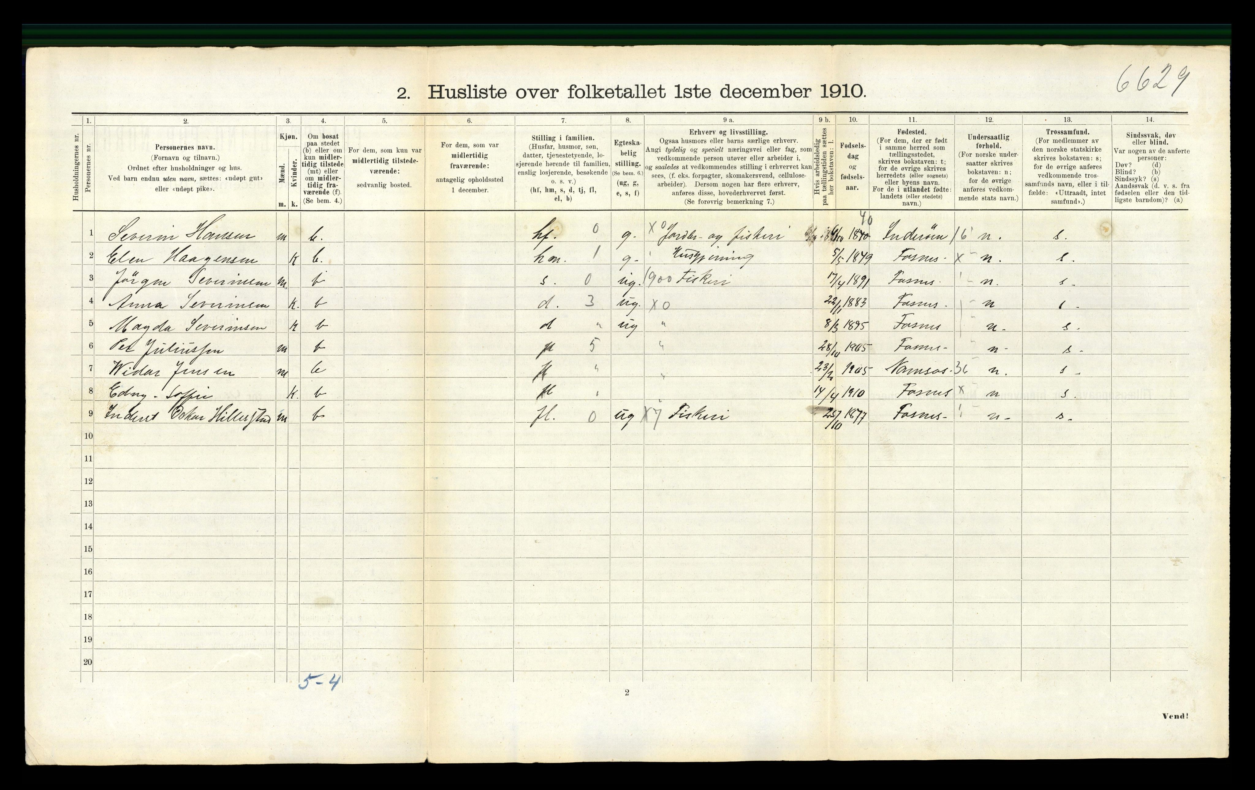 RA, 1910 census for Fosnes, 1910, p. 164