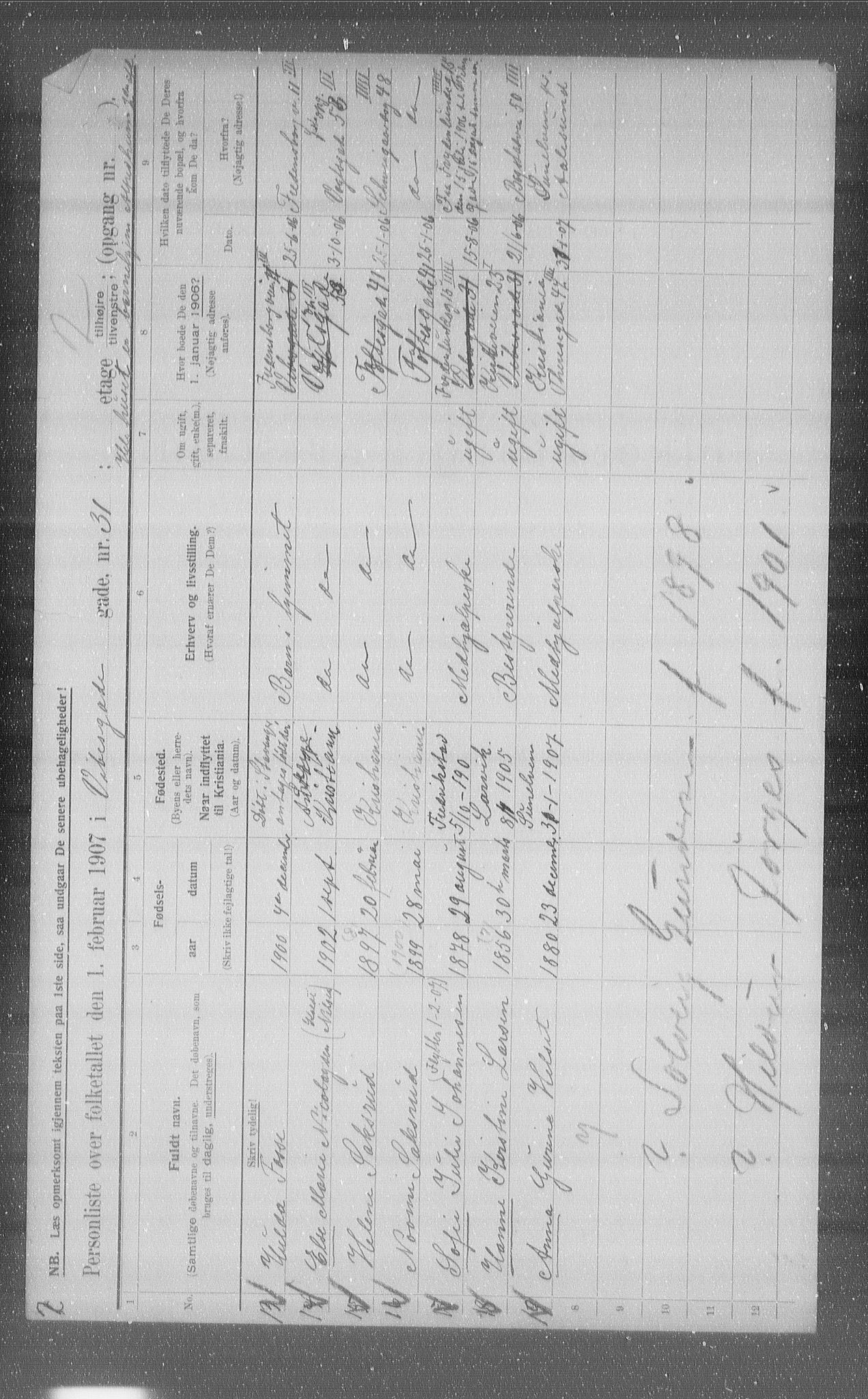 OBA, Municipal Census 1907 for Kristiania, 1907, p. 62794