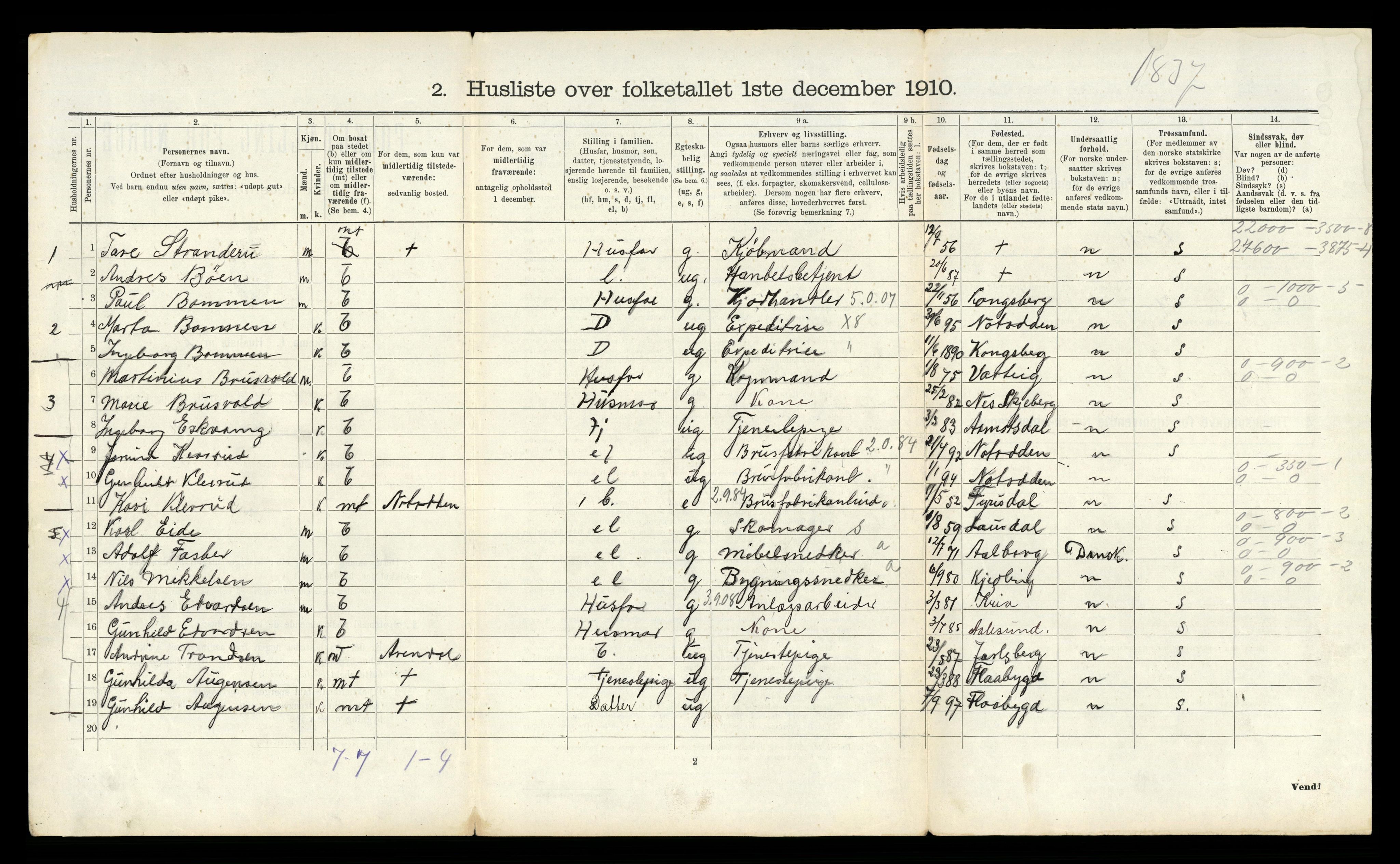 RA, 1910 census for Tinn, 1910, p. 1070