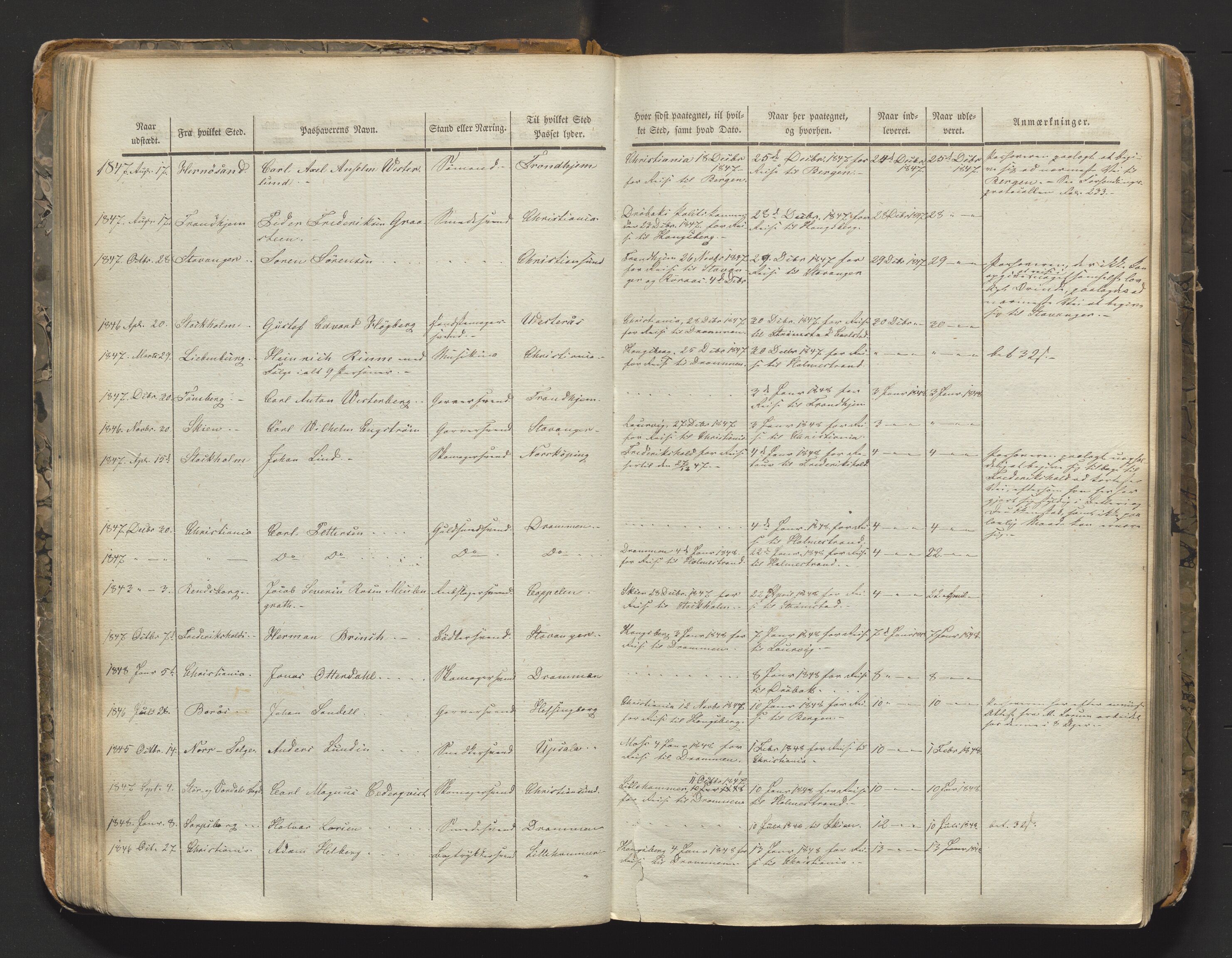 Drammen politikammer, AV/SAKO-A-623/I/Ia/Iaa/L0001: Passjournal, 1845-1860