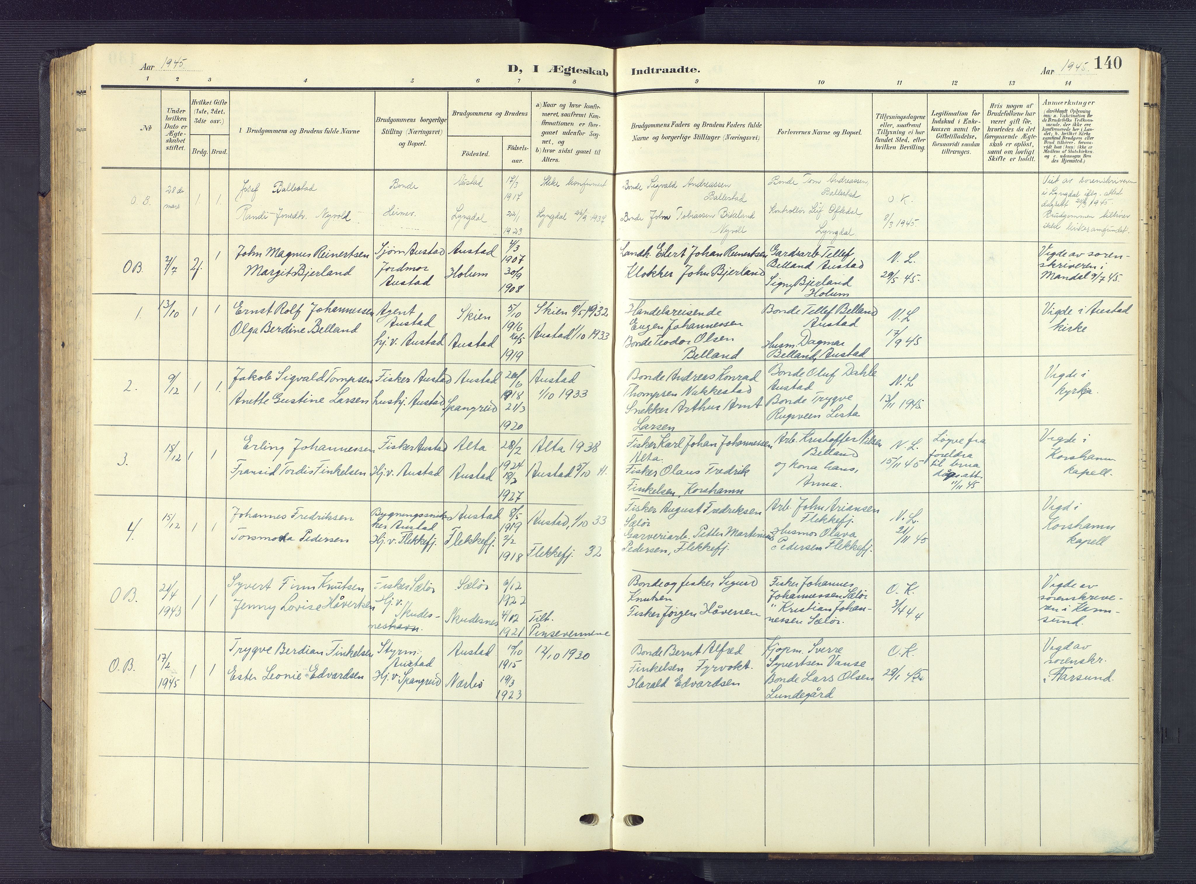 Lyngdal sokneprestkontor, AV/SAK-1111-0029/F/Fb/Fba/L0004: Parish register (copy) no. B 4, 1904-1950, p. 140