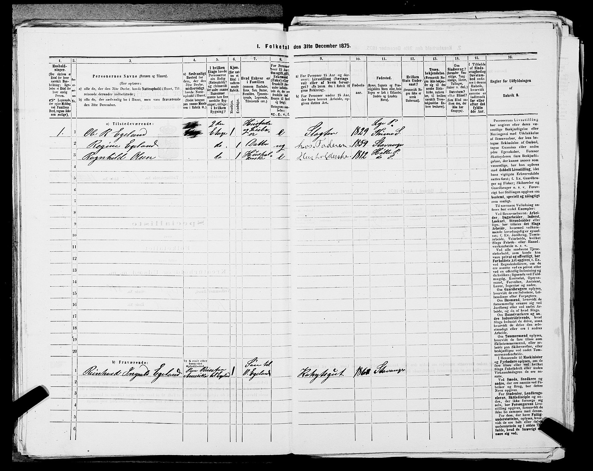 SAST, 1875 census for 1103 Stavanger, 1875, p. 2345