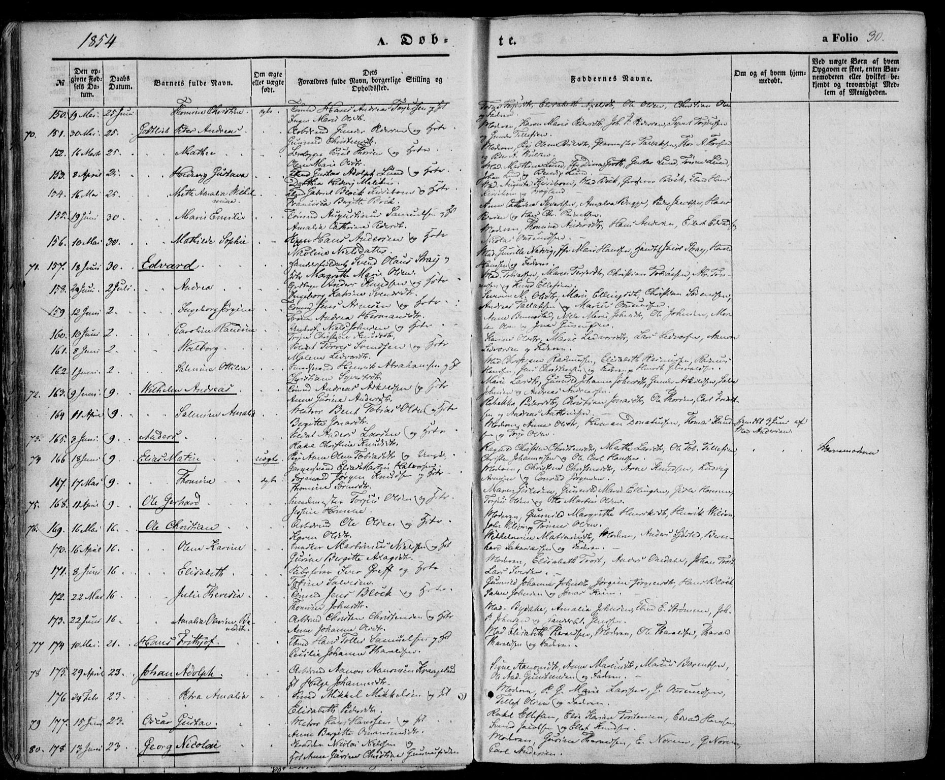 Kristiansand domprosti, SAK/1112-0006/F/Fa/L0014: Parish register (official) no. A 14, 1852-1867, p. 30