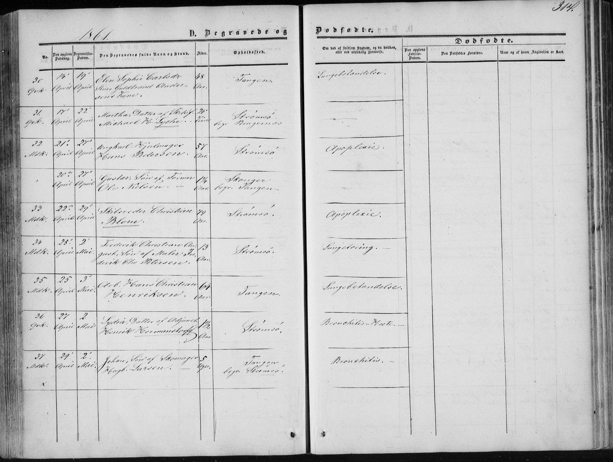 Strømsø kirkebøker, AV/SAKO-A-246/F/Fa/L0015: Parish register (official) no. I 15, 1859-1868, p. 314