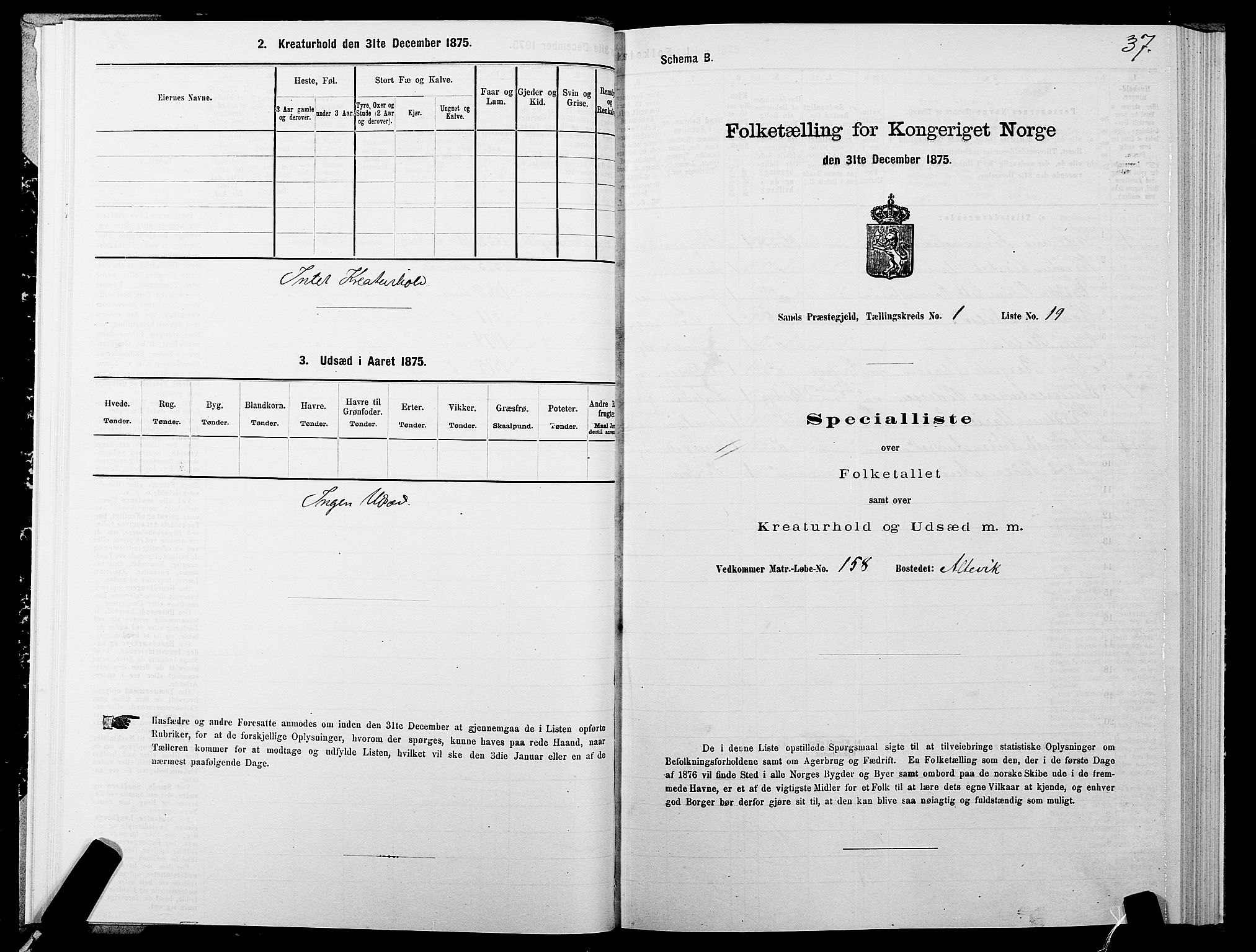 SATØ, 1875 census for 1915P Sand, 1875, p. 1037