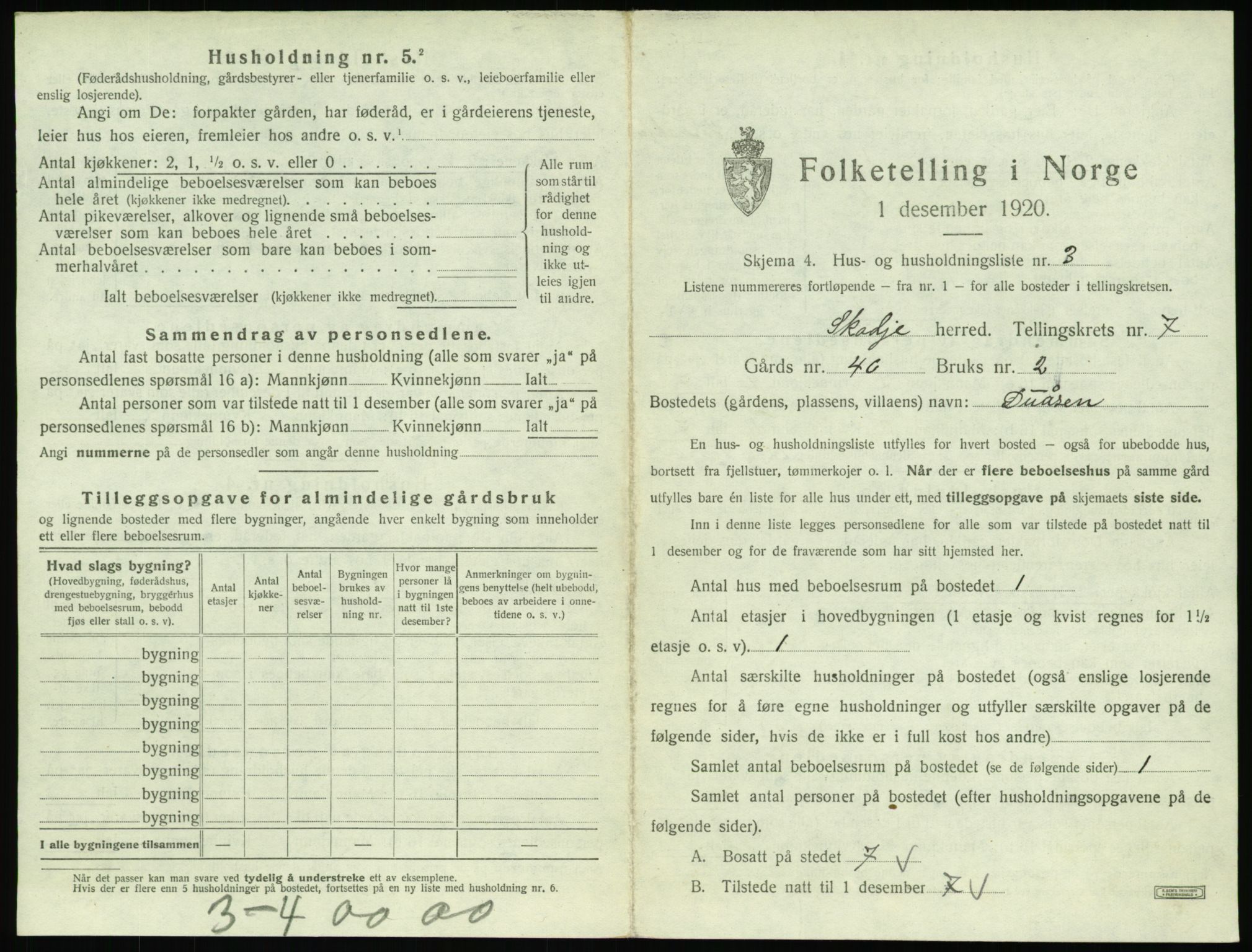 SAT, 1920 census for Skodje, 1920, p. 469